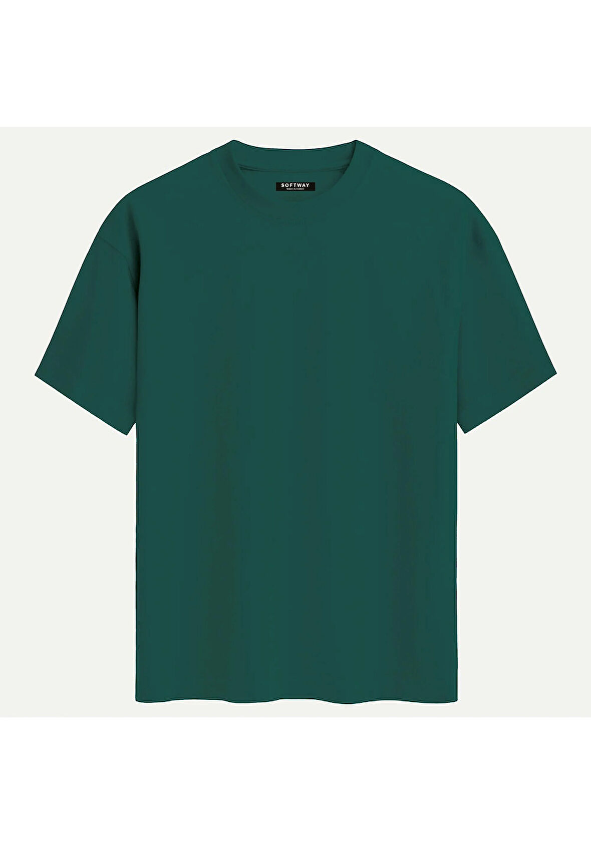 Unisex Bisiklet Yaka %100 Organik Pamuklu Kalın Dokulu Düz Oversize T-shirt - KOYU YEŞİL