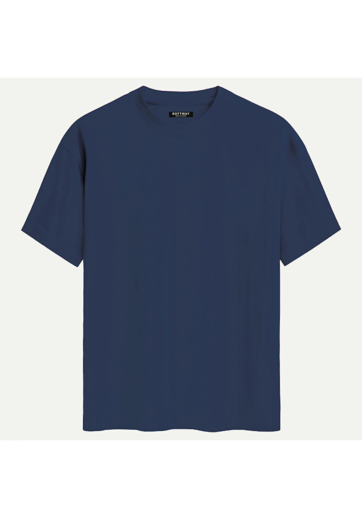 Unisex Bisiklet Yaka %100 Organik Pamuklu Kalın Dokulu Düz Oversize T-shirt - LACİVERT