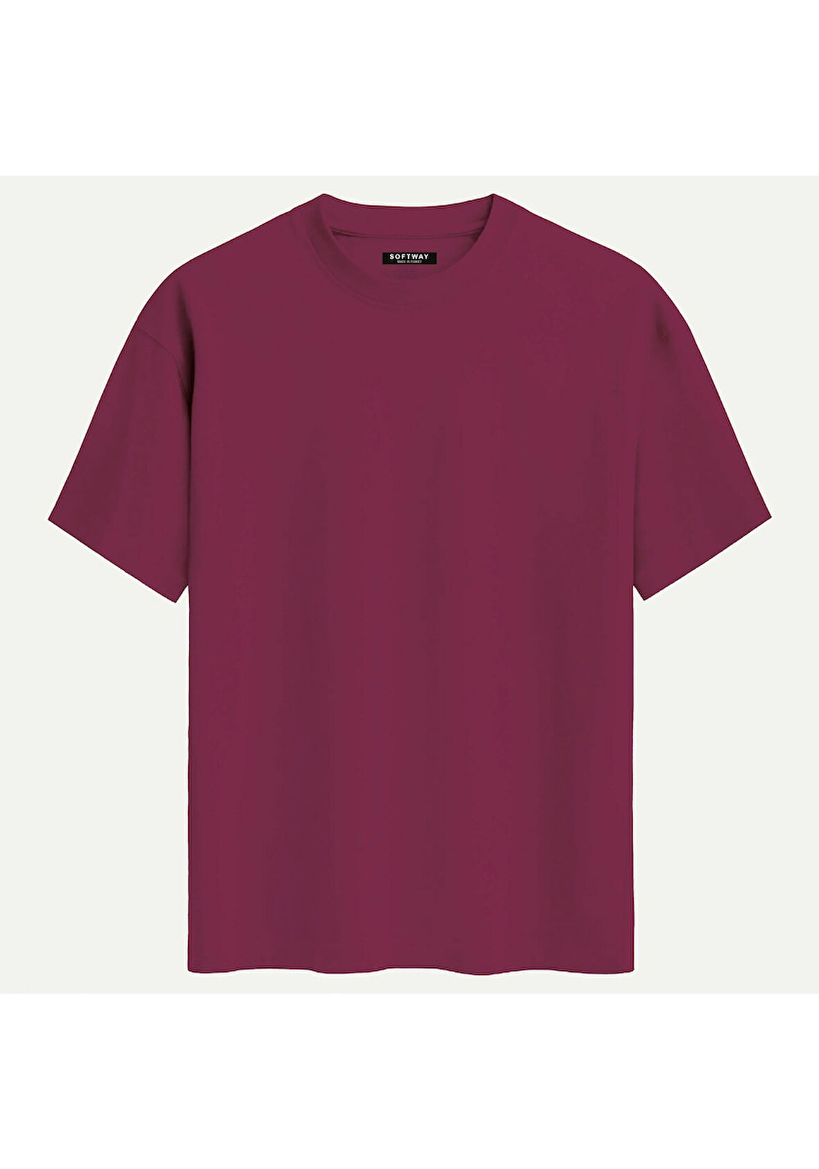 Unisex Bisiklet Yaka %100 Organik Pamuklu Kalın Dokulu Düz Oversize T-shirt - BORDO