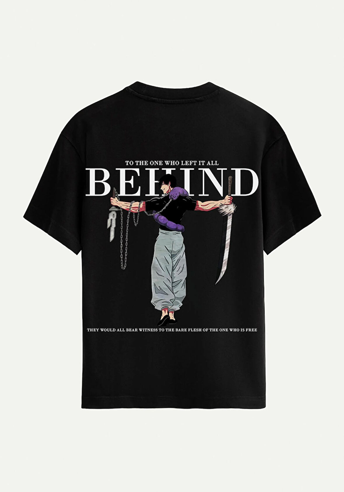 Unisex Bisiklet Yaka %100 Organik Pamuklu Kalın Dokulu Behind Baskılı Oversize T-shirt - SİYAH