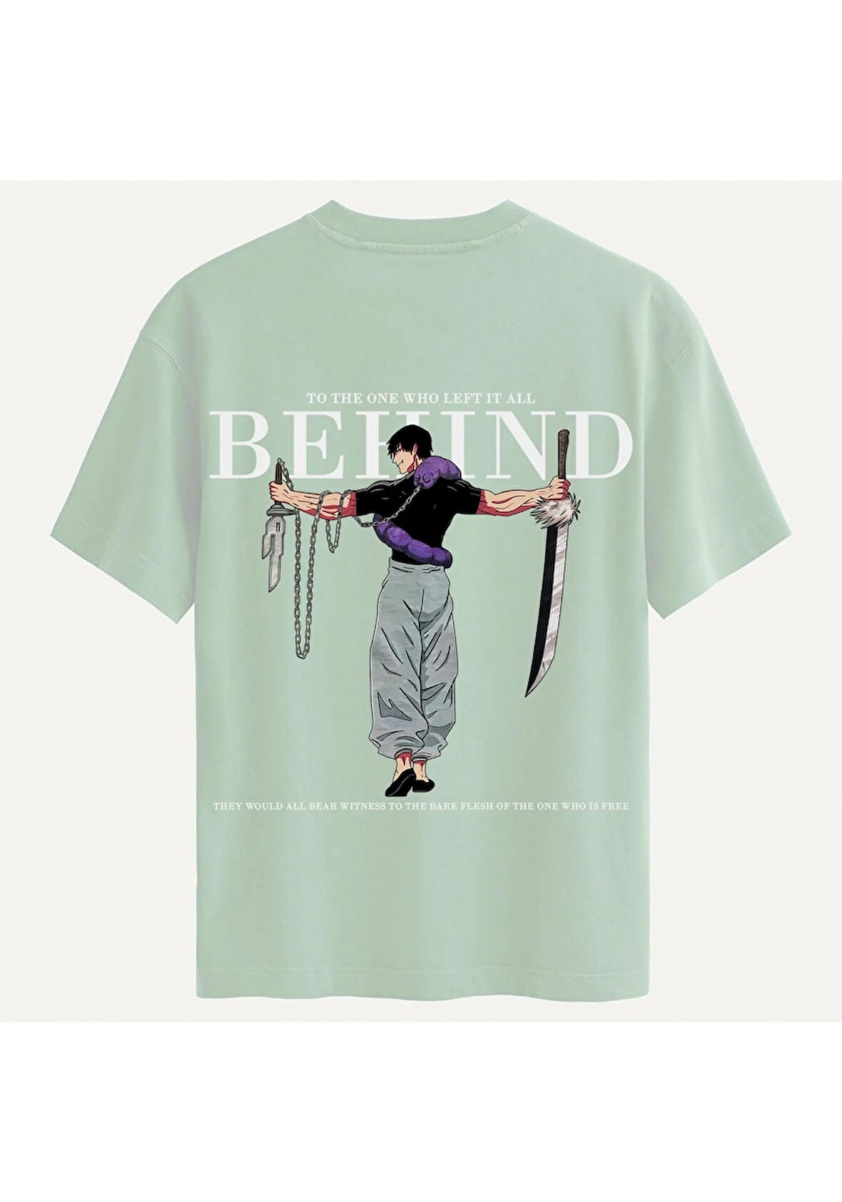 Unisex Bisiklet Yaka %100 Organik Pamuklu Kalın Dokulu Behind Baskılı Oversize T-shirt - BEJ