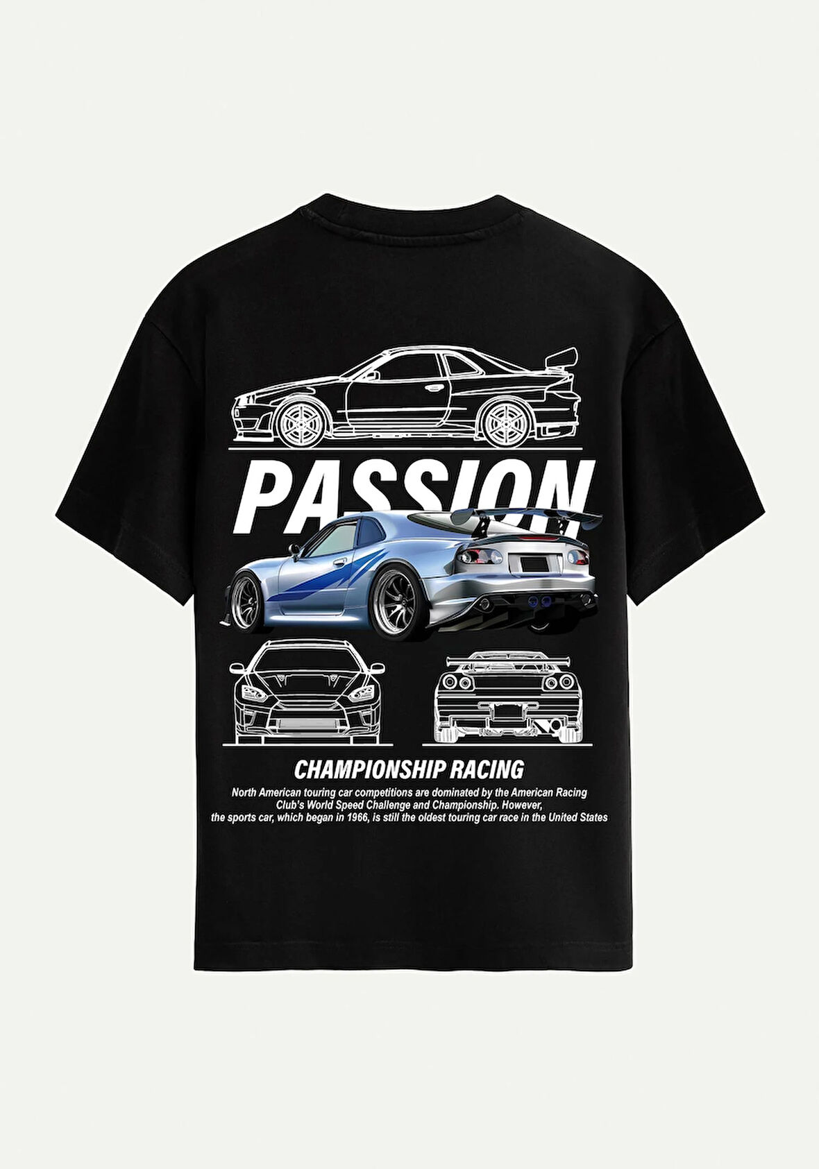 Unisex Bisiklet Yaka %100 Organik Pamuklu Kalın Dokulu Passion Baskılı Oversize T-shirt - SİYAH