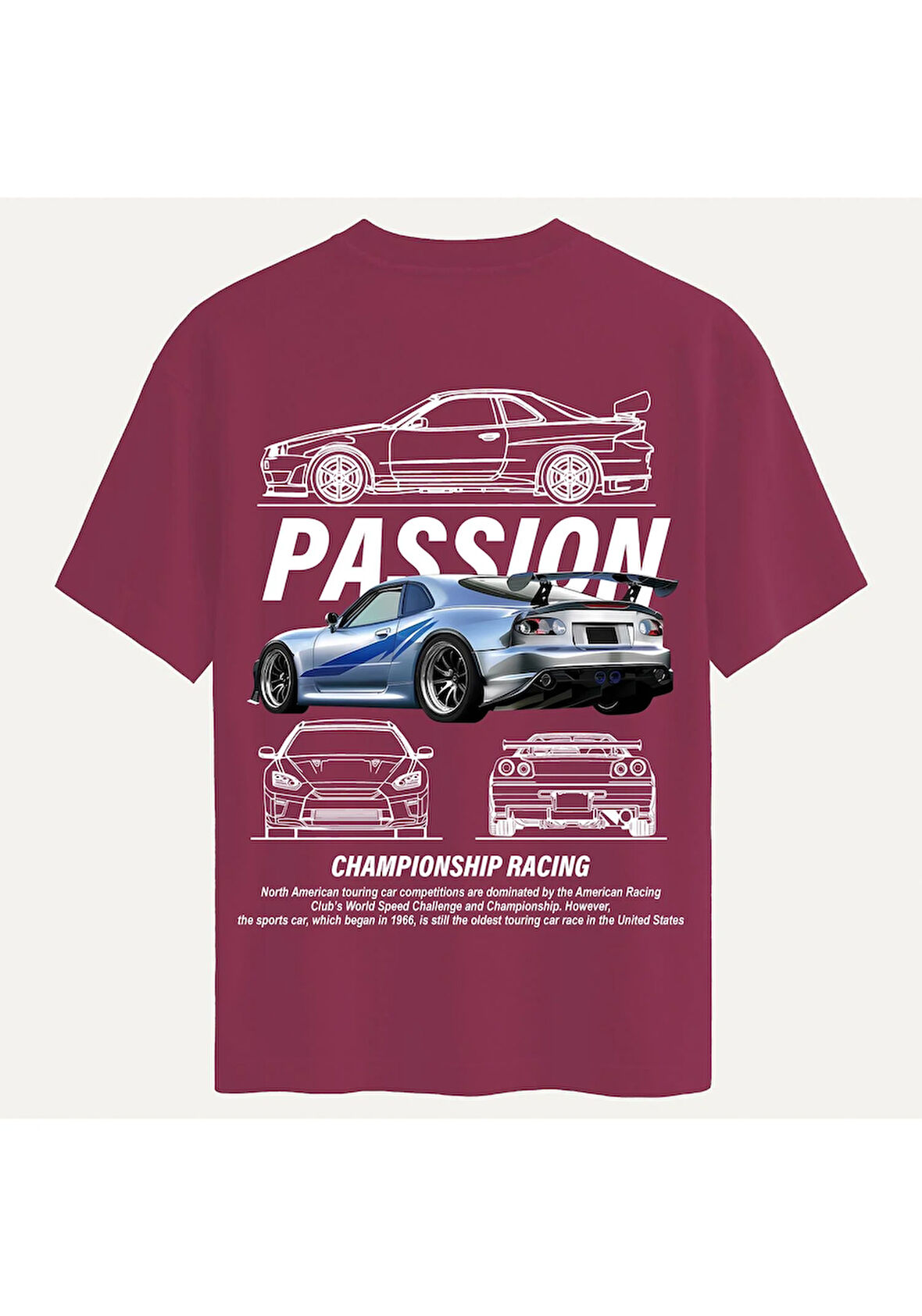 Unisex Bisiklet Yaka %100 Organik Pamuklu Kalın Dokulu Passion Baskılı Oversize T-shirt - BORDO