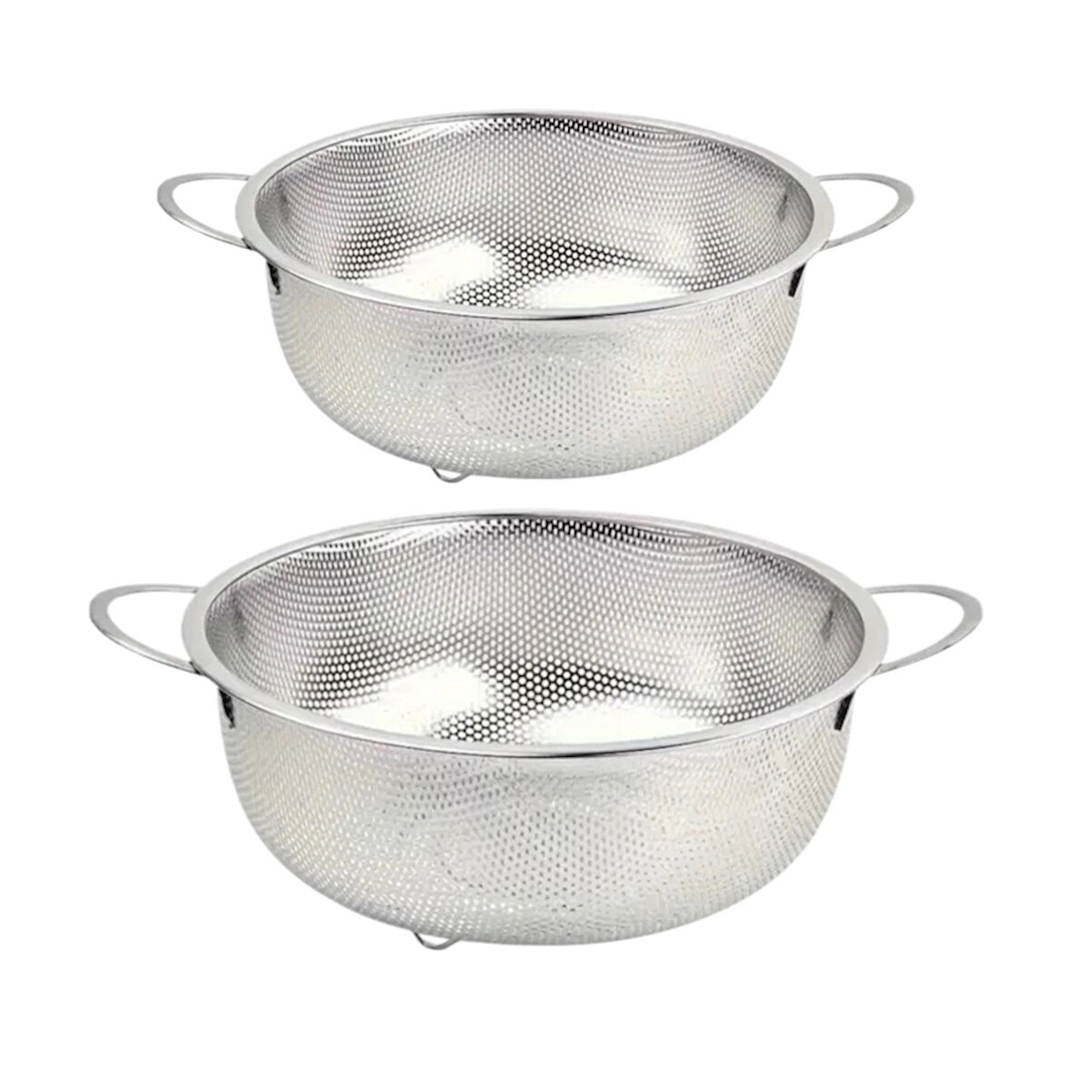 Paslanmaz Çelik Kulplu Çok Amaçlı Makarna Un Meyve Sebze 2'li Süzgeç 25 22 Cm