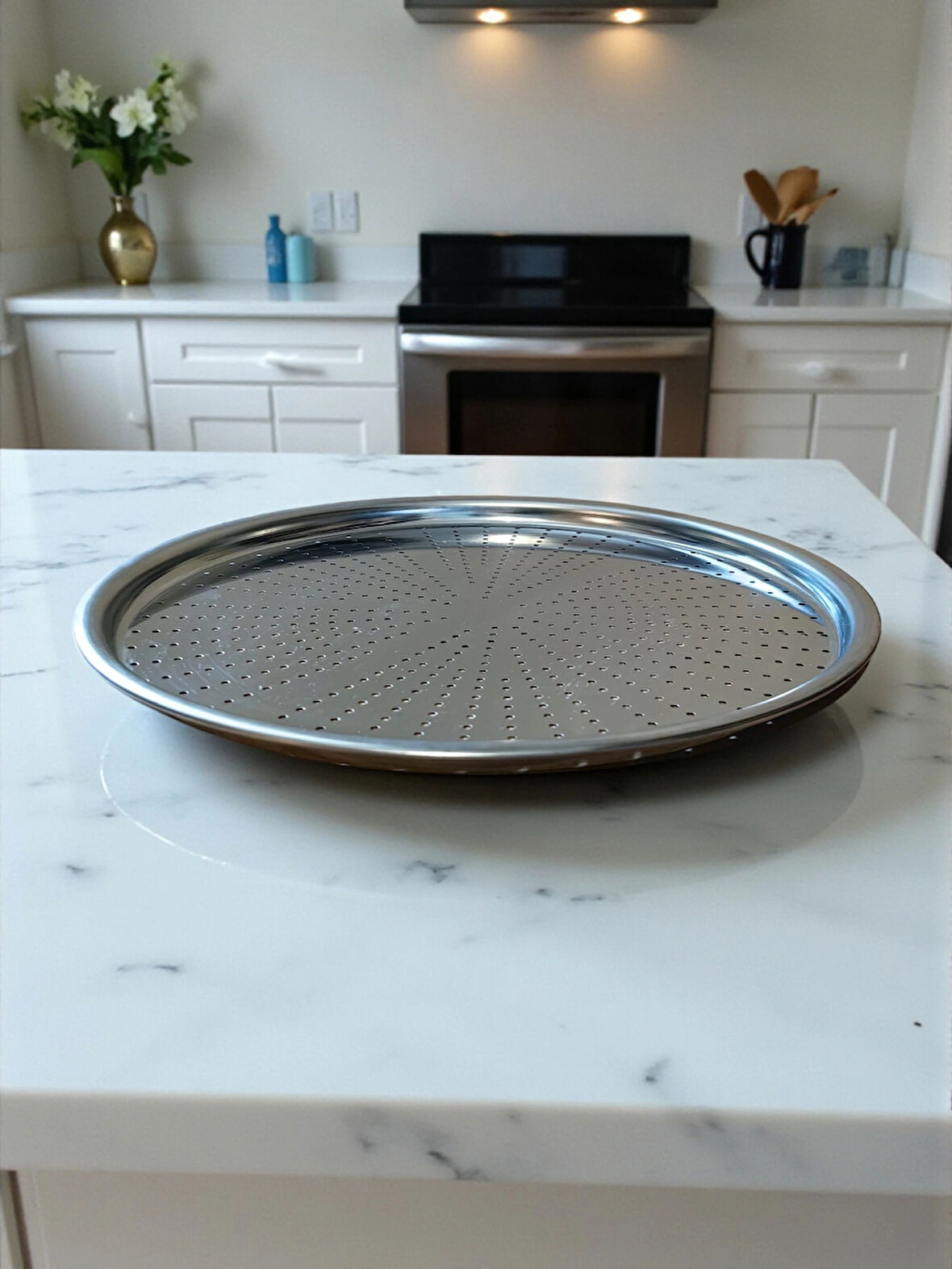 Paslanmaz Çelik Delikli Pizza Fırın Tepsisi Lahmacun Fırın Tepsisi 34 Cm