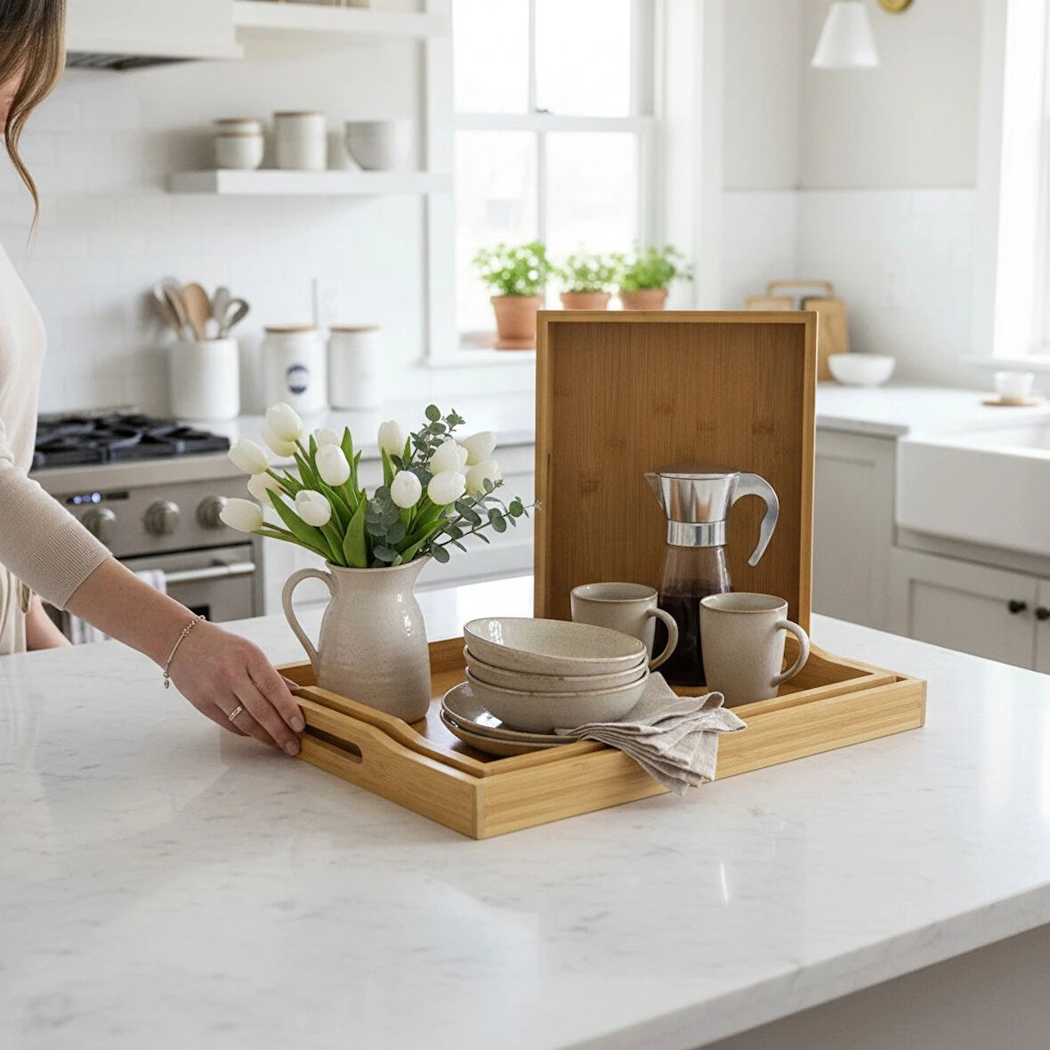 MyBru Dikdörtgen Bambu Tepsi 3'lü Set