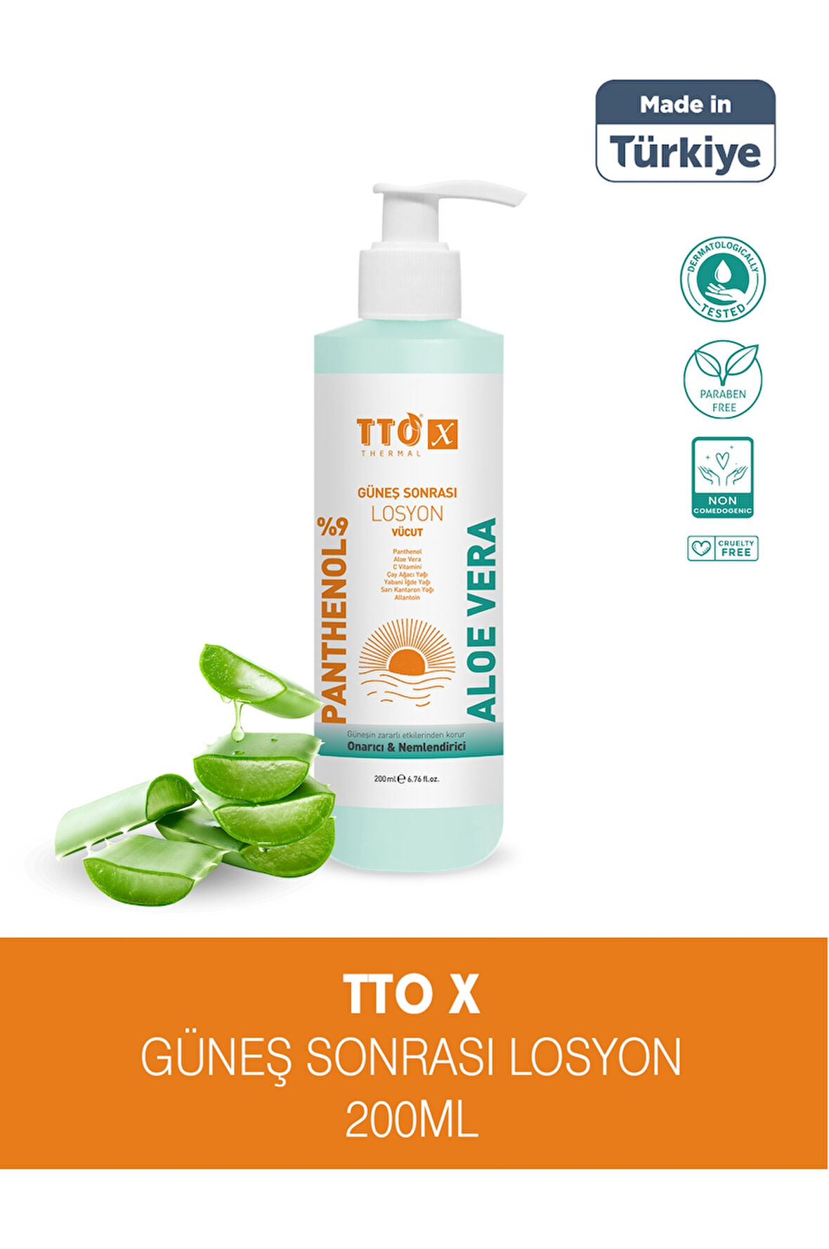 TTO X Aloe Vera Losyon Güneş Sonrası Bakım, Nemlendirici, Ferahlatıcı, Yatıştırıcı 200 ml
