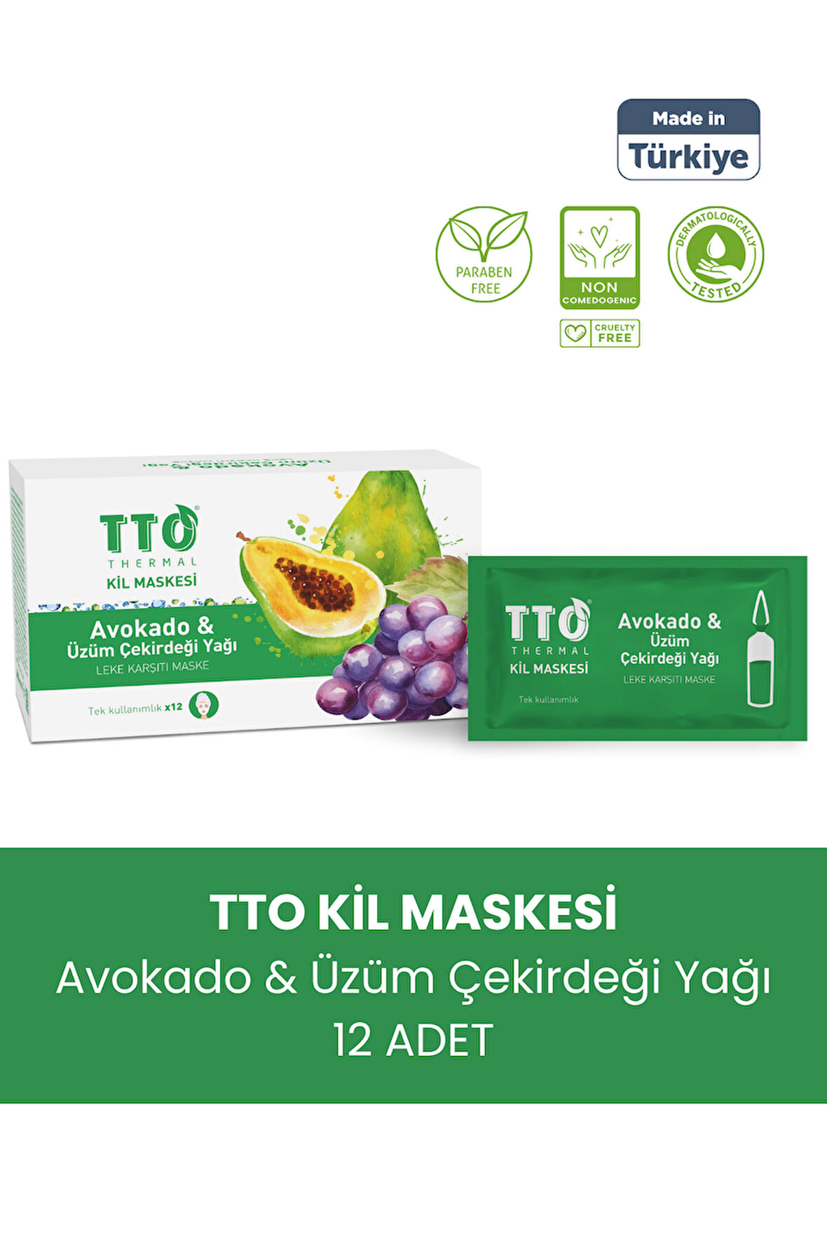 TTO THERMAL Avokado ve Üzüm Çekirdeği Yağ İçern Kil Maskesi 