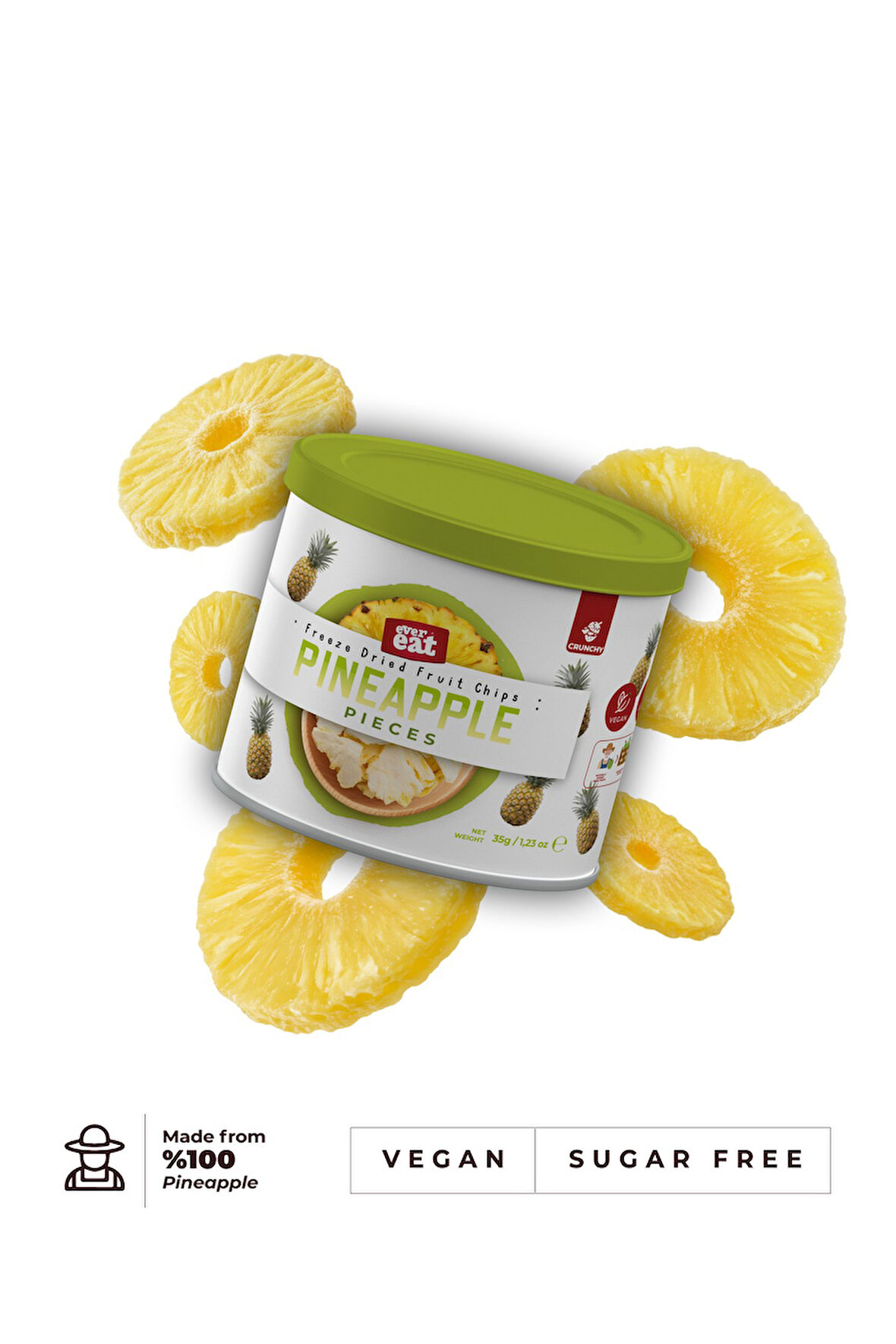 Dondurularak Kurutulmuş Freeze Dried Teneke Kutu Çıtır Ananas