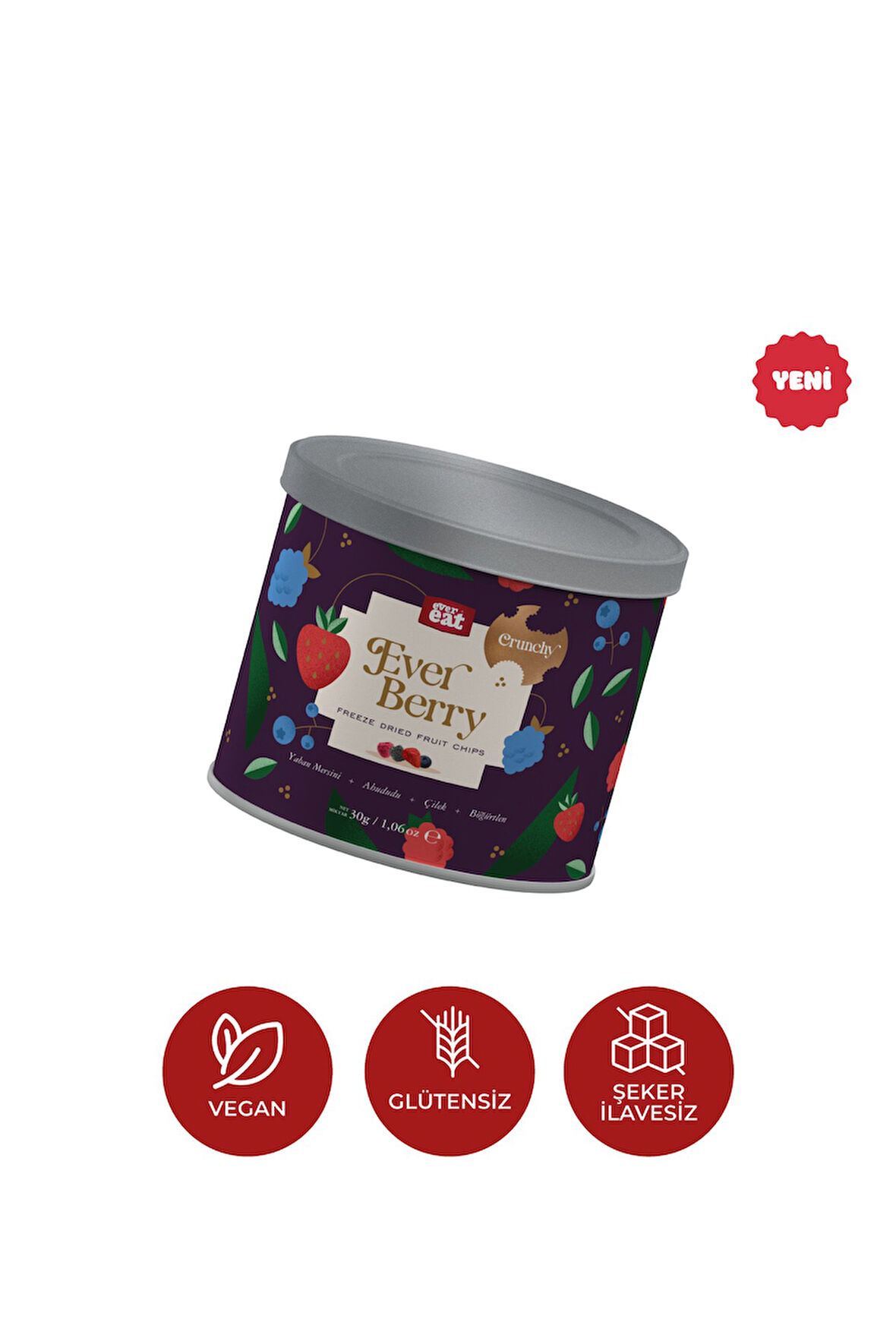 Everberry Dondurularak Kurutulmuş Yaban Mersini, Çilek, Ahududu, Böğürtlen Karışımı