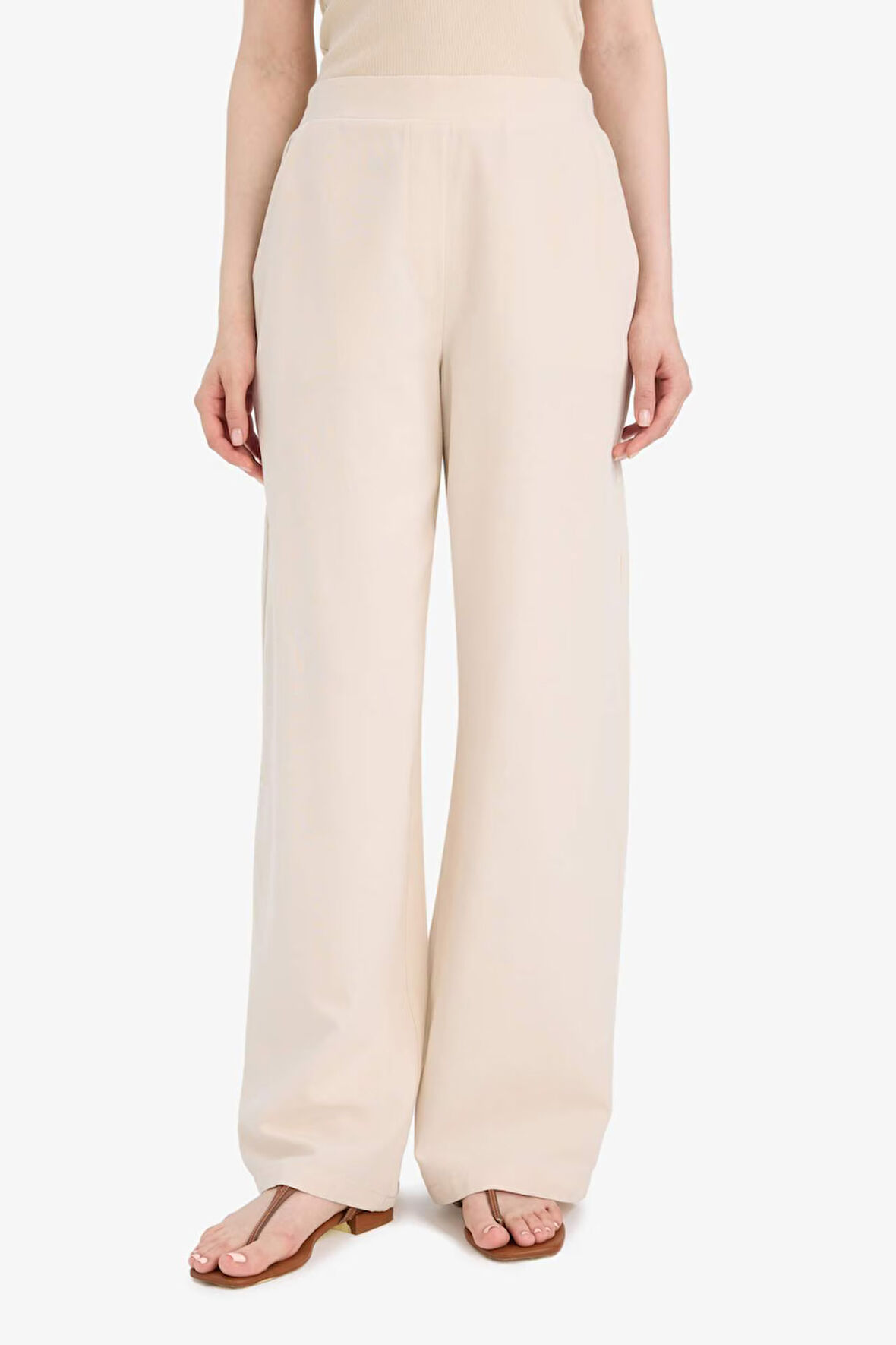 Keten Karışımlı Wide Leg Geniş Paça Flamlı Pantolon
