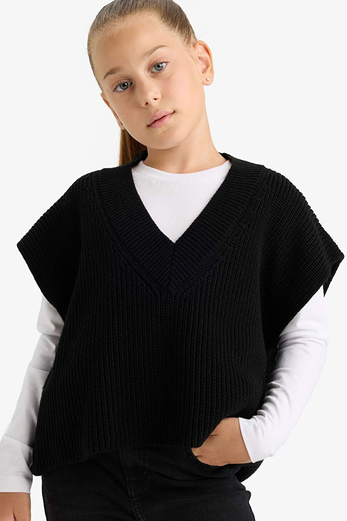 Kız Çocuk Oversize Geniş Kalıp Triko Süveter