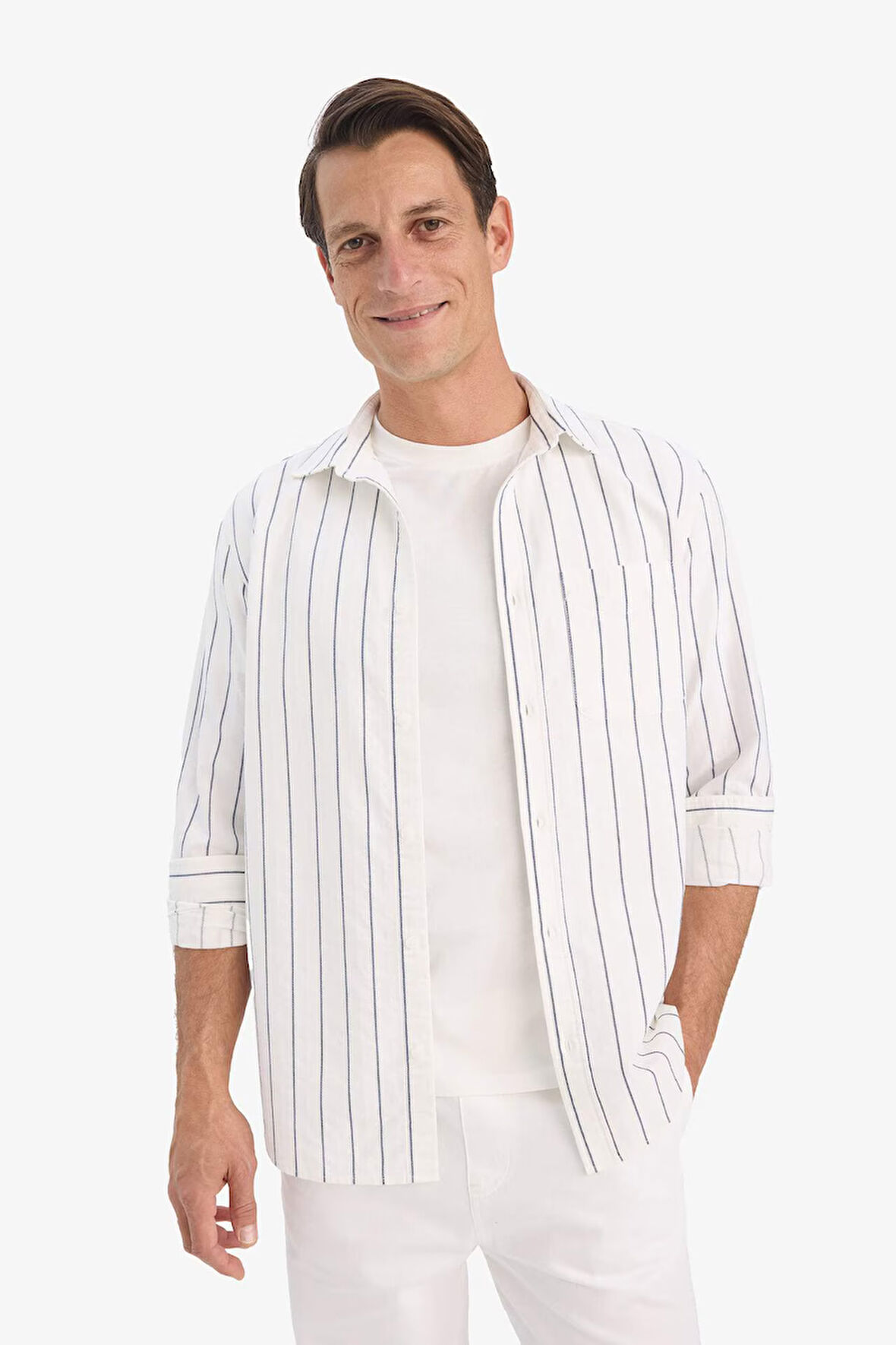 Regular Fit Polo Yaka Pamuklu Uzun Kollu Çizgili Gömlek