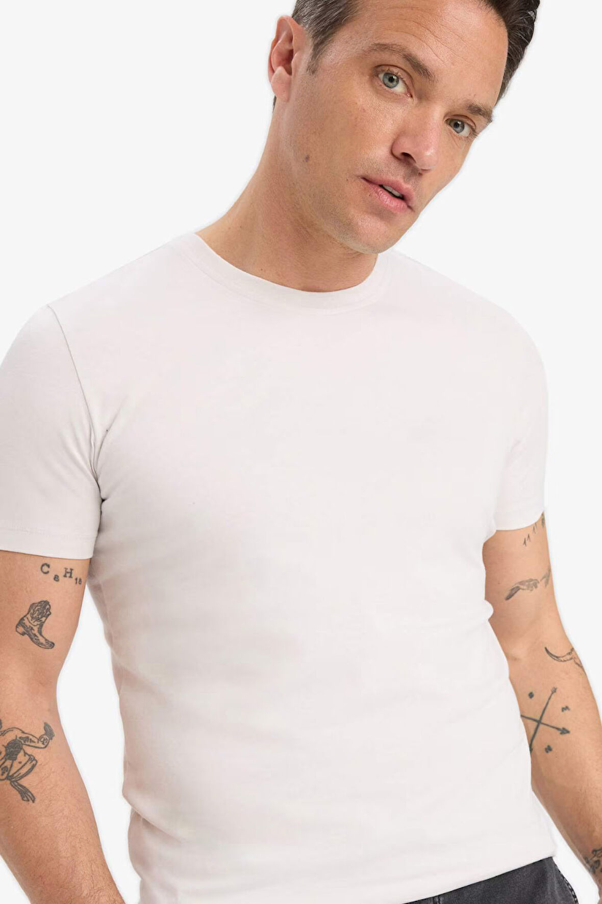 DeFacto Slim Fit Dar Kesim Bisiklet Yaka Esnek Kumaş Kısa Kollu Tişört E2635AX25SMGR293