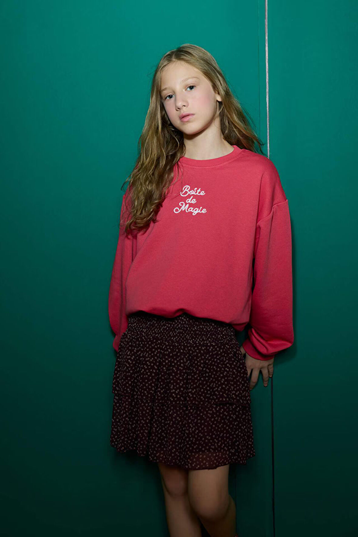 Kız Çocuk Oversize Geniş Kalıp Bisiklet Yaka Baskılı Sweatshirt