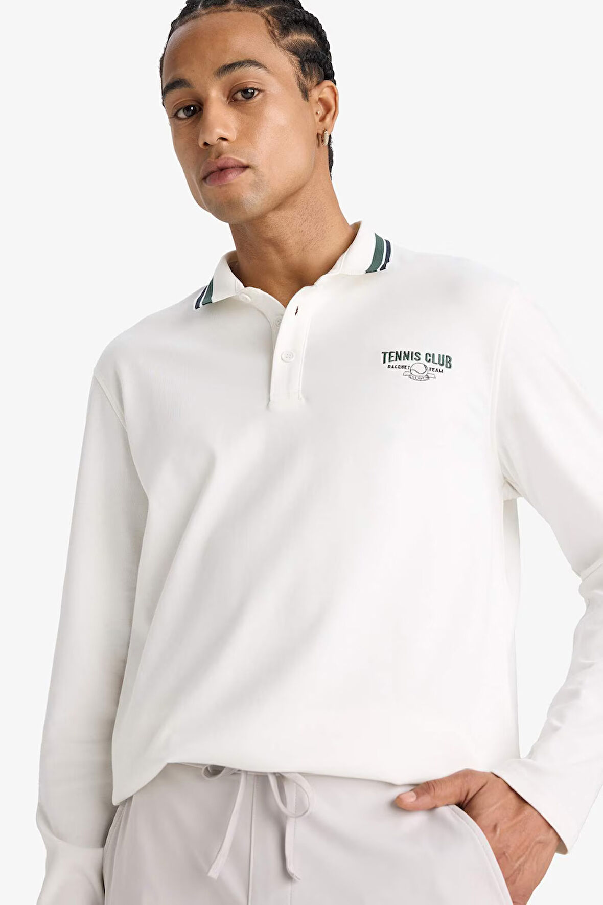 DeFactoFit Standart Fit Polo Yaka Baskılı Sporcu Uzun Kollu Tişört