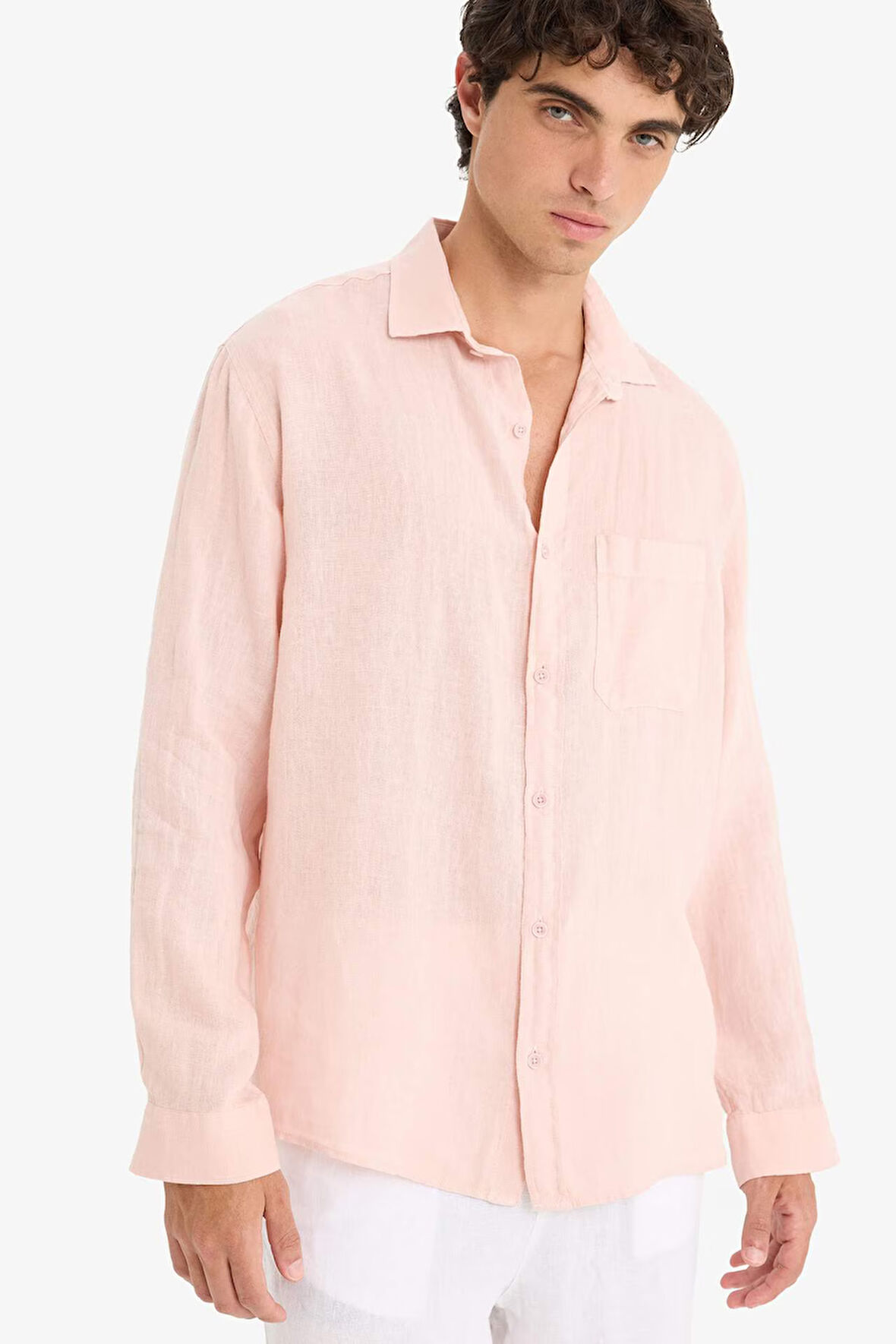 %100 Keten Relax Fit Uzun Kollu Gömlek