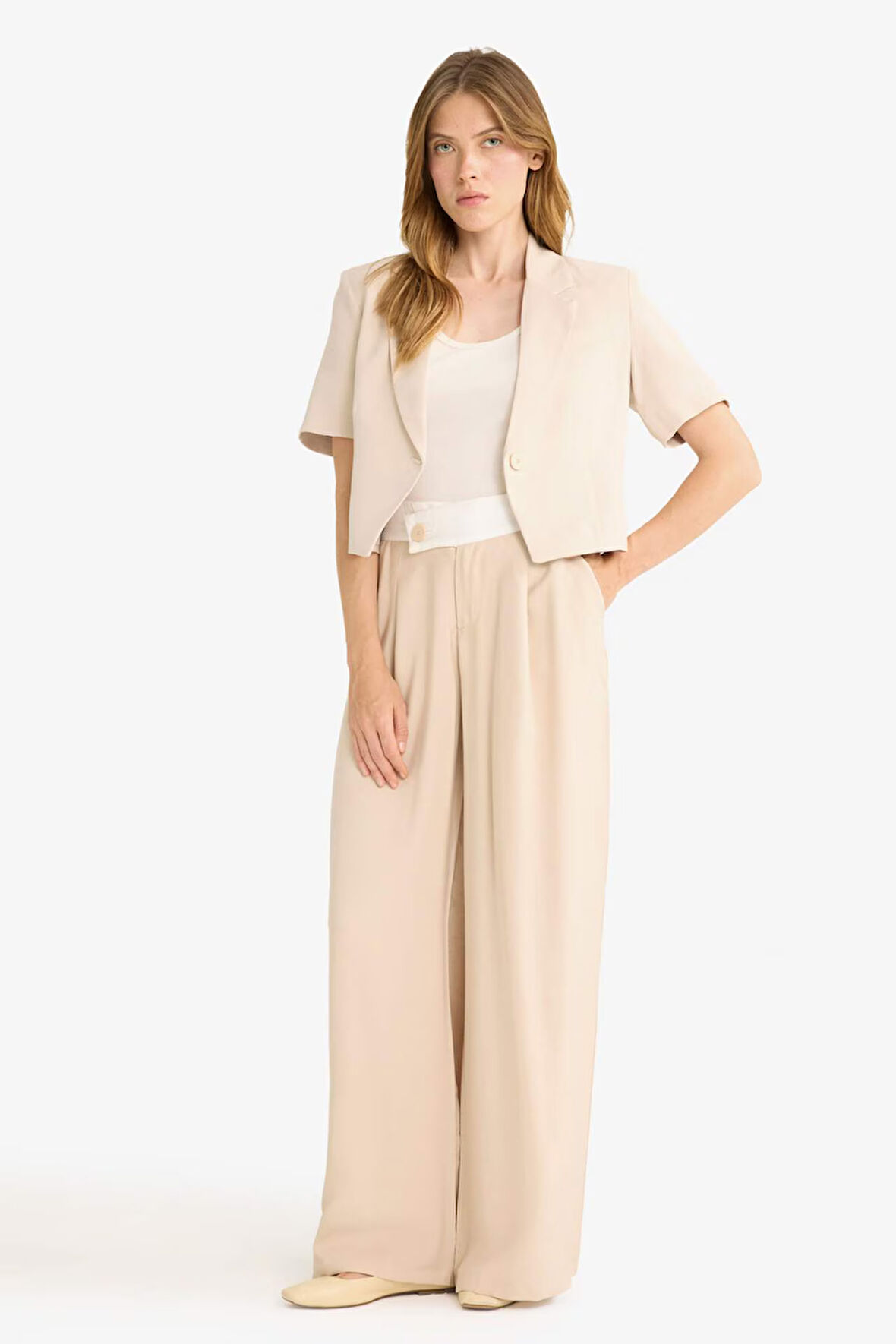 Wide Leg Cep Detaylı Normal Bel Düz Paça Uzun Boy Modal Pantolon