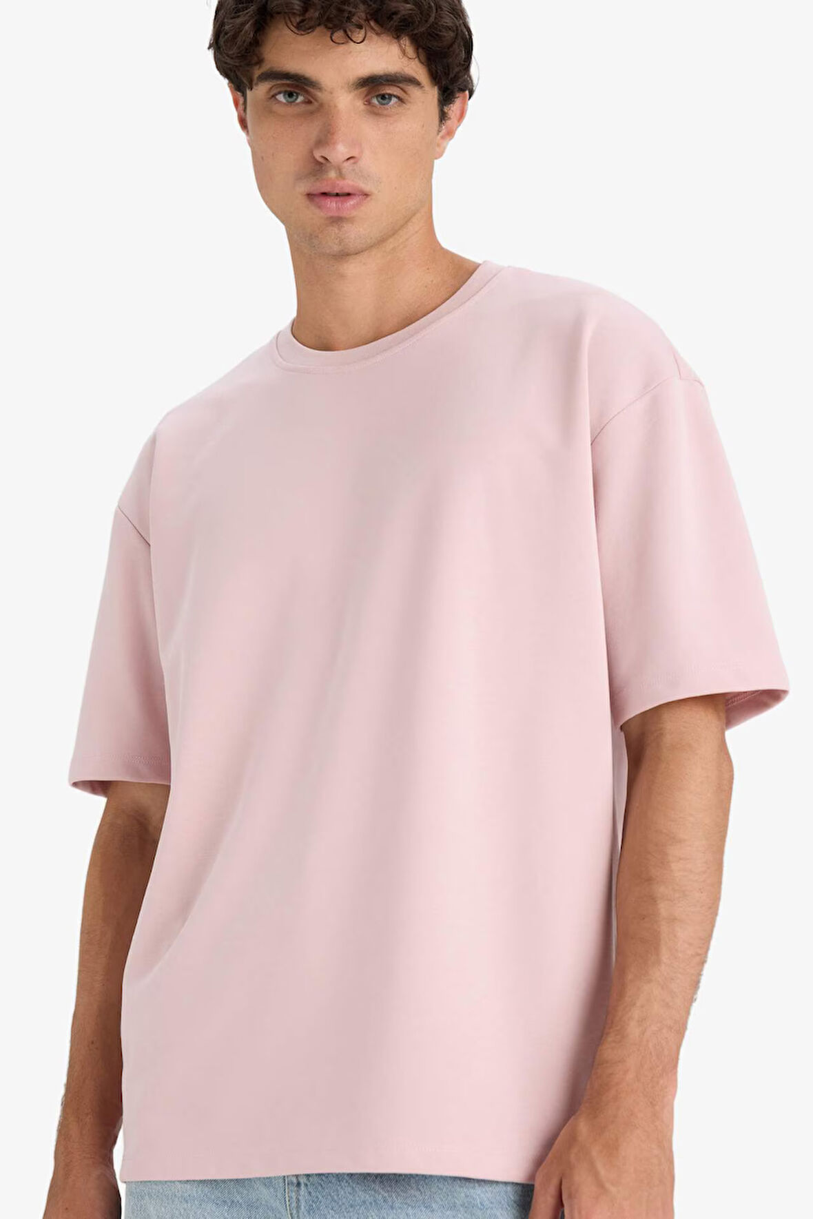 Oversize Geniş Kalıp Ütü Gerektirmeyen Bisiklet Yaka Kısa Kollu Basic Düz Ağır Kumaş Tişört