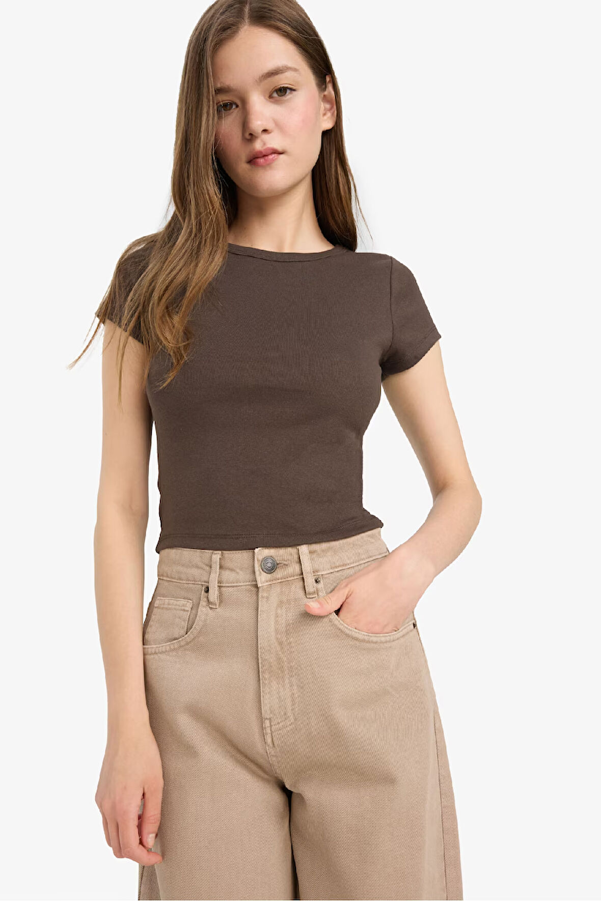DeFacto Coool Fitted Basic Düz Ribana Kısa Kollu Tişört	 E0288AX25SMBN581