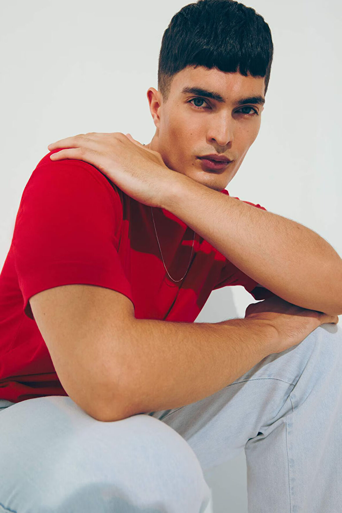 %100 Pamuk Boxy Fit Bisiklet Yaka Basic Düz Kısa Kollu Tişört