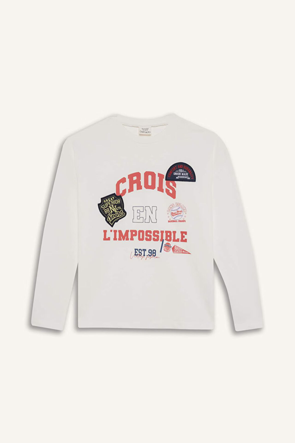 Kız Çocuk Okula Dönüş Oversize Geniş Kalıp Bisiklet Yaka Slogan Baskılı Uzun Kollu Tişört