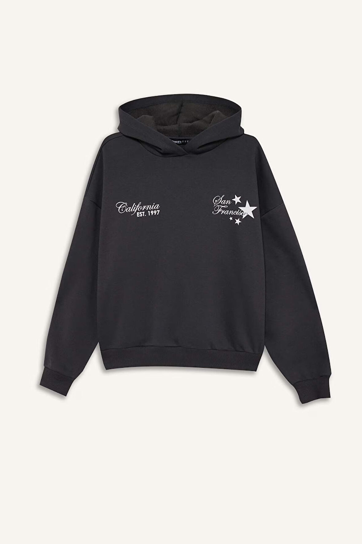 Coool Overshirt Fit Kapüşonlu Baskılı Kalın Kumaş Sweatshirt