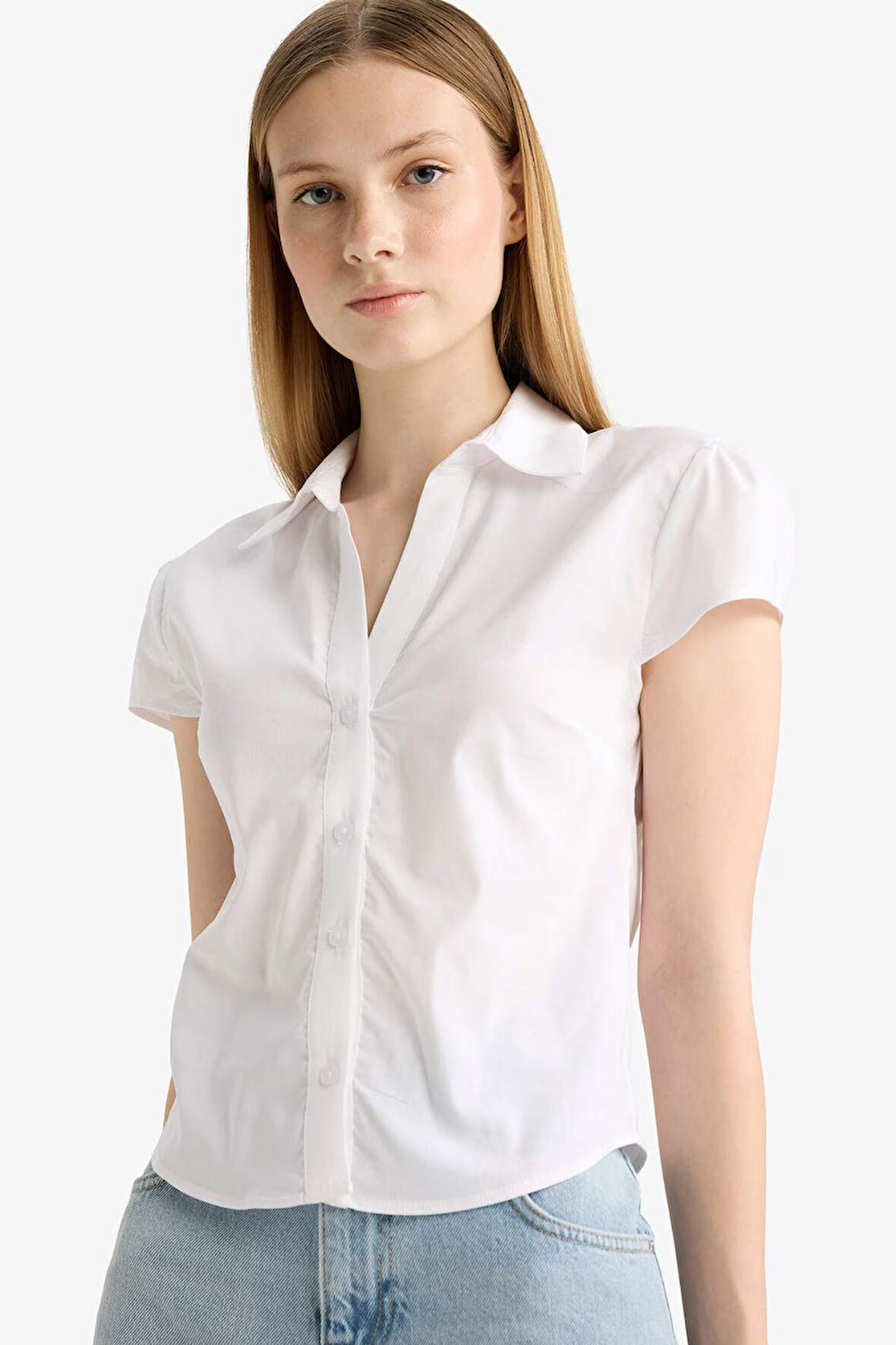 Coool Fitted Poplin Kısa Kollu Beyaz Gömlek