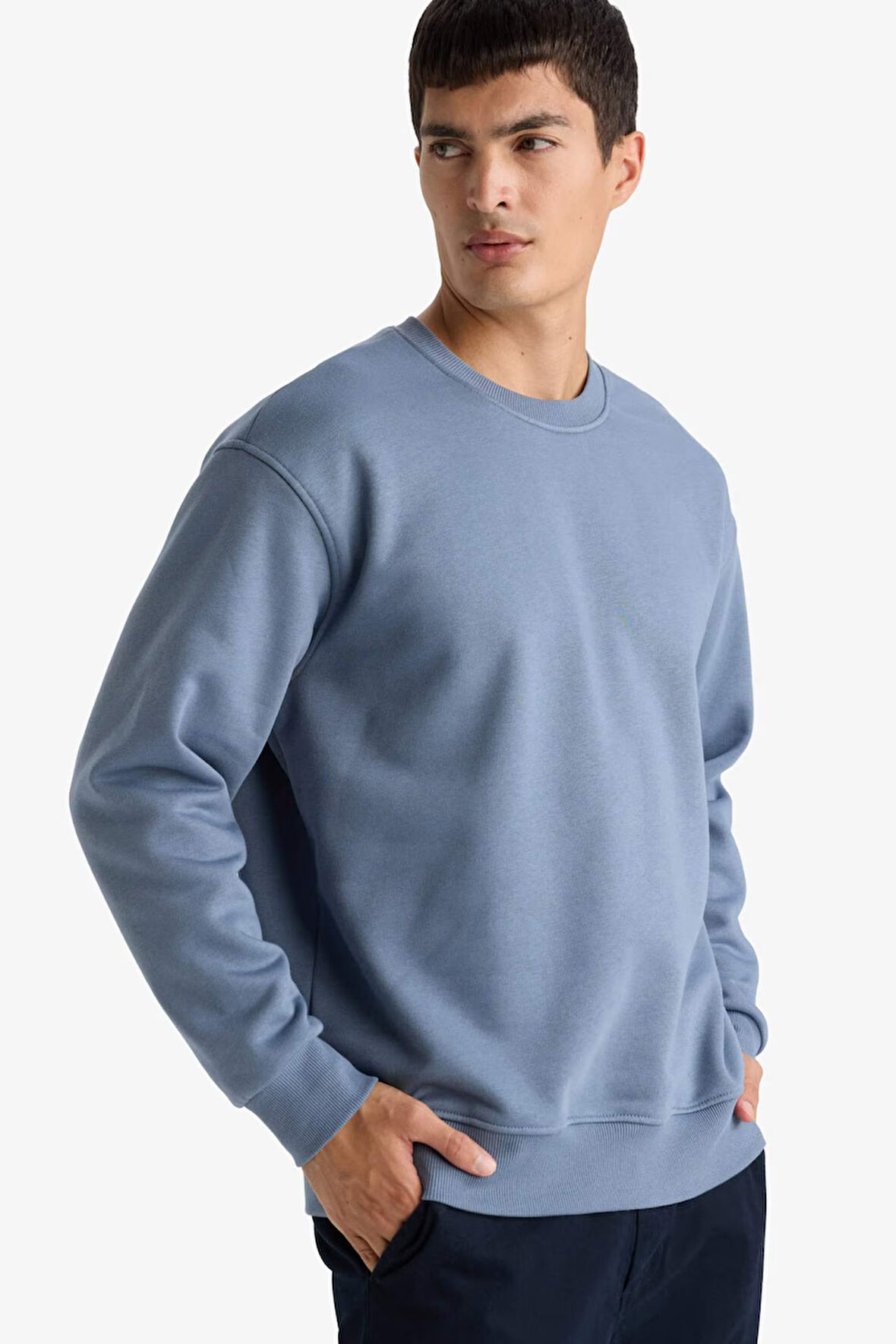 Relax Fit Bisiklet Yaka Kalın İçi Yumuşak Tüylü Basic Düz Sweatshirt