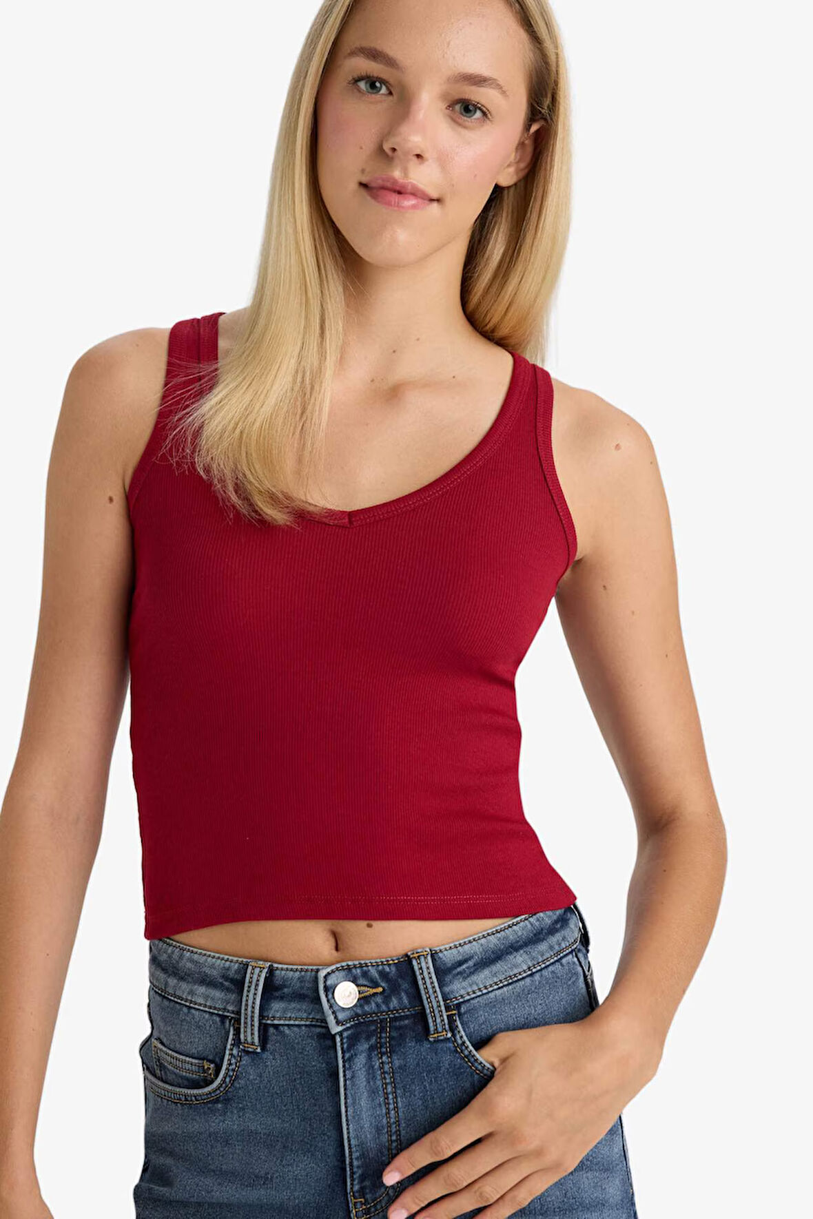 Fitted V Yaka Fitilli Kaşkorse Atlet