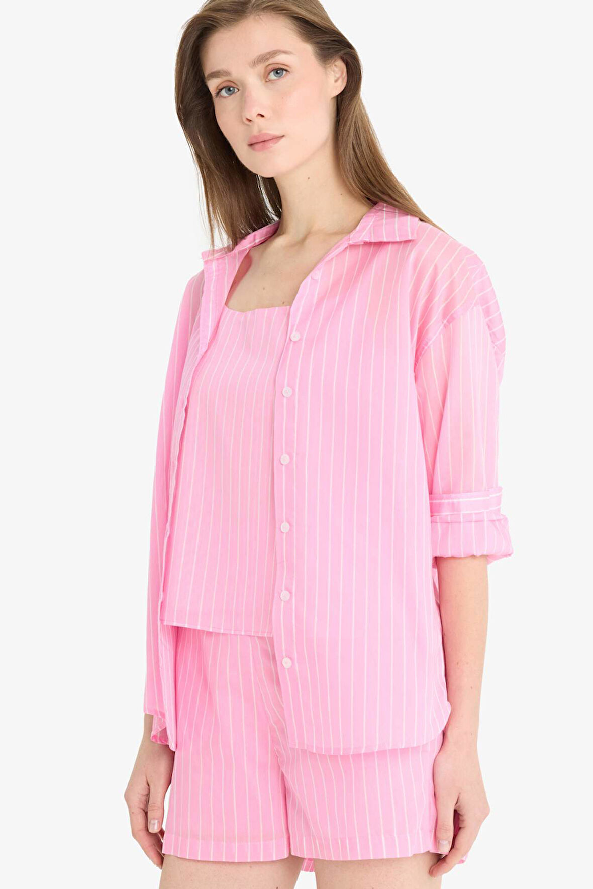 Oversize Geniş Kalıp Çizgili Modal Uzun Kollu Gömlek