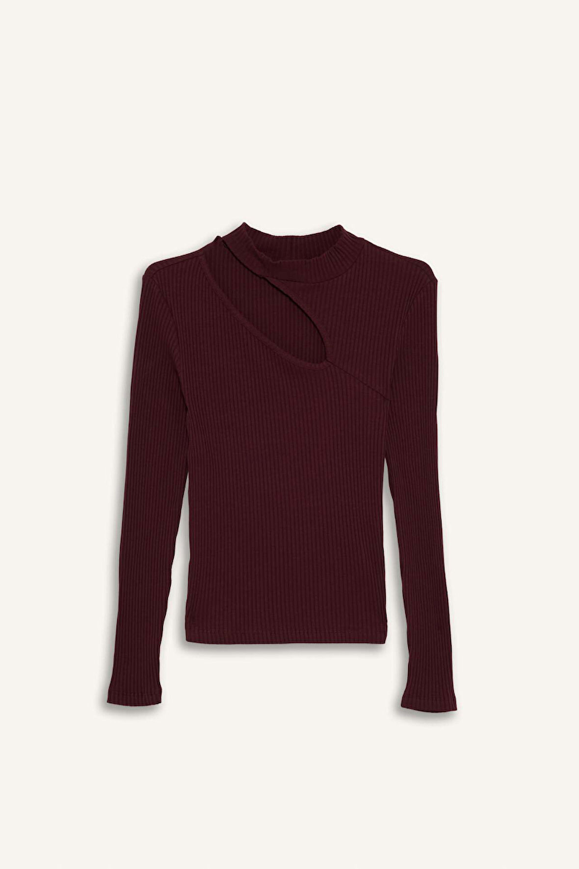 Slim Fit Dar Kesim Bisiklet Yaka Fitilli Kaşkorse Uzun Kollu Tişört