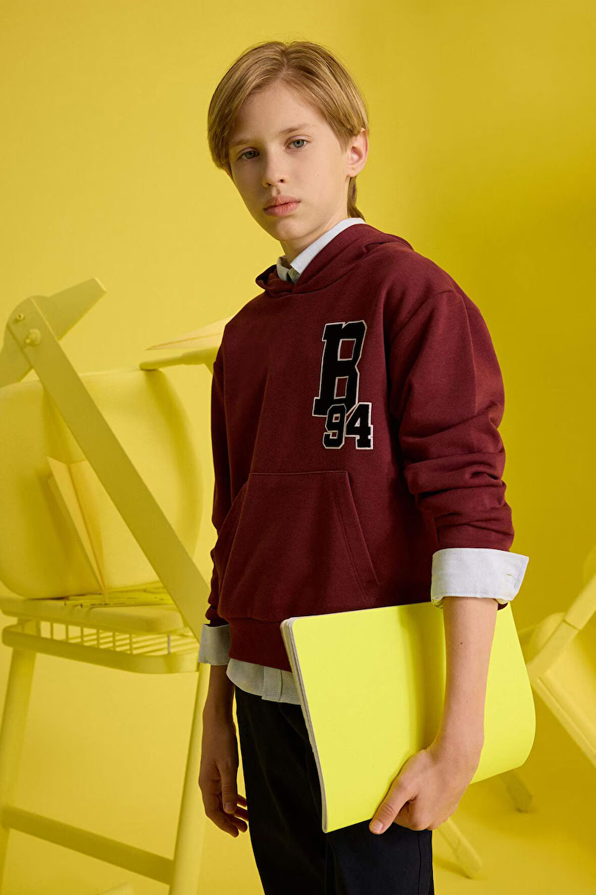 Erkek Çocuk Oversize Geniş Kalıp Kapüşonlu Okul Sweatshirt