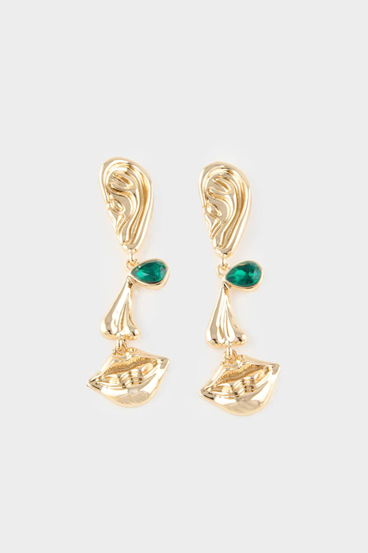 Kadın Yeşil Taşlı Gold Küpe