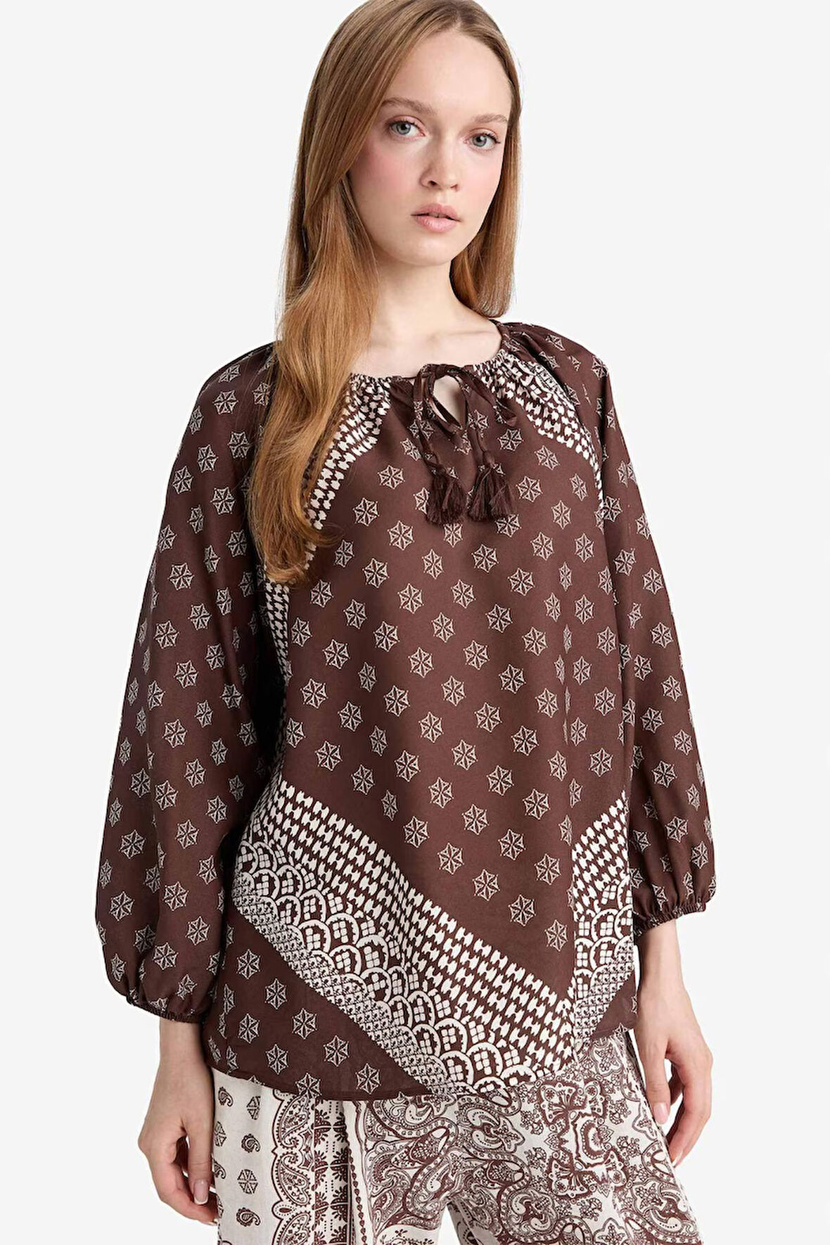 Relax Fit Bisiklet Yaka Uzun Kollu Bluz