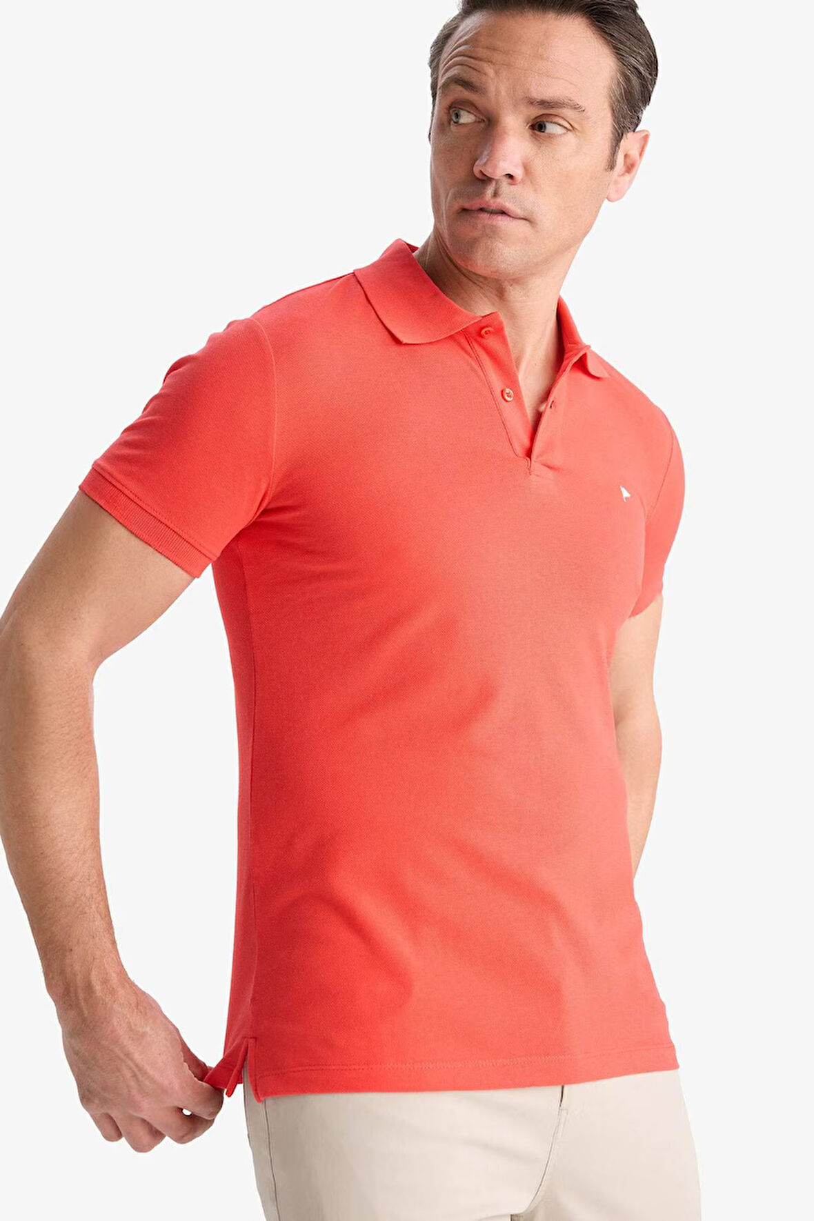 DeFacto %100 Pamuk Slim Fit Dar Kesim Polo Yaka Nakışlı Kısa Kollu Tişört D7665AX25SPRD28