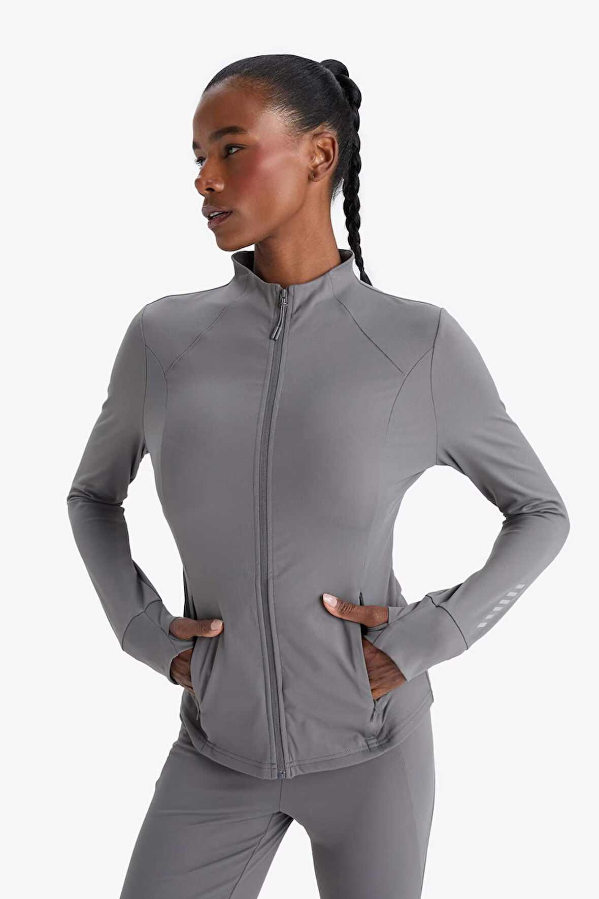 DeFactoFit Slim Fit Dar Kesim Dik Yaka Hırka