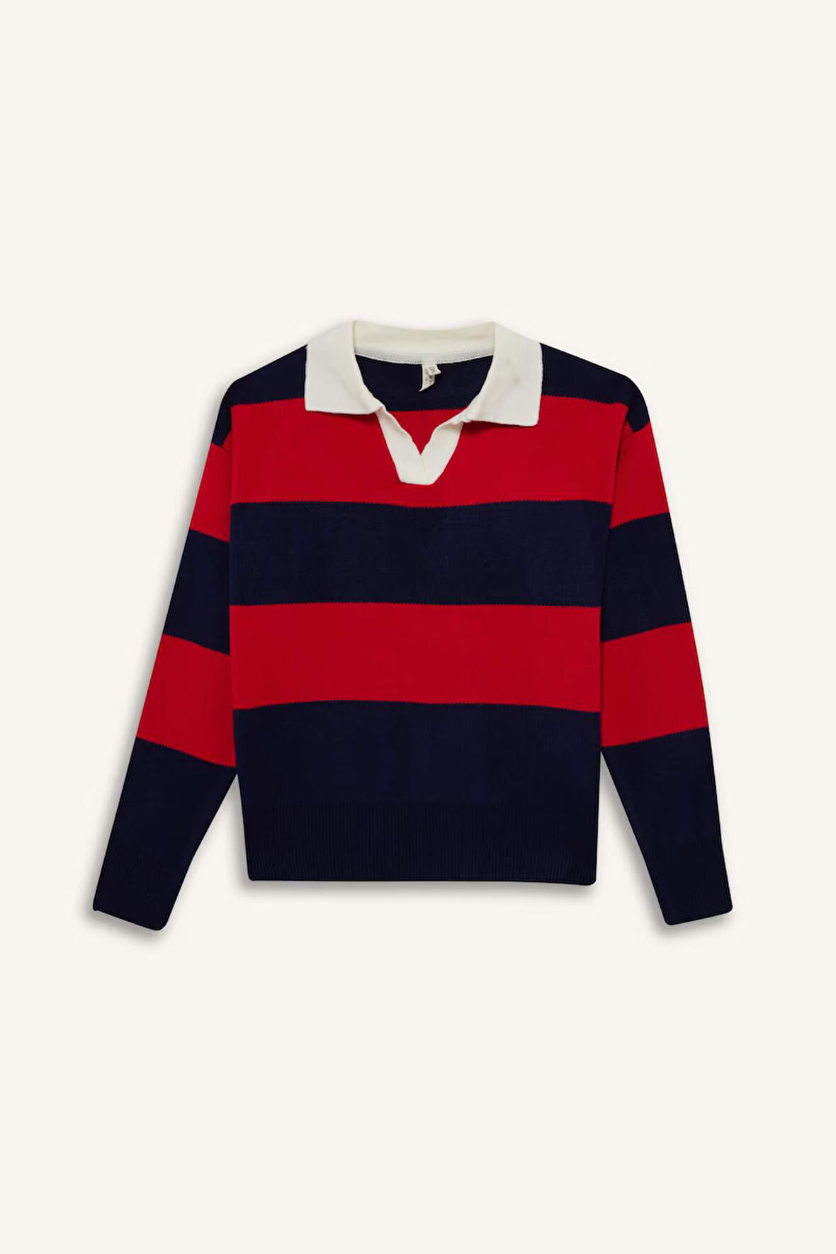 Kız Çocuk Polo Yaka Renk Bloklu Triko Kazak