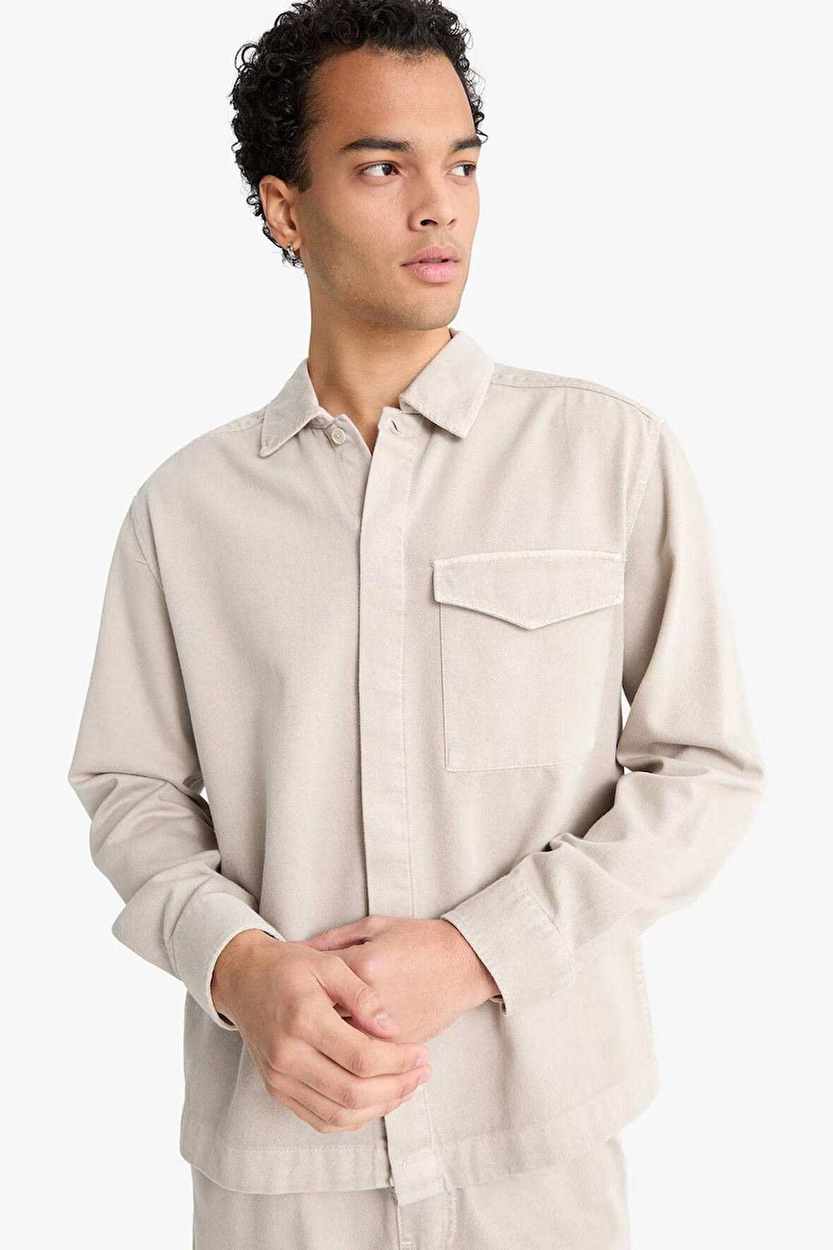 Boxy Fit Polo Yaka Twill Uzun Kollu Gömlek
