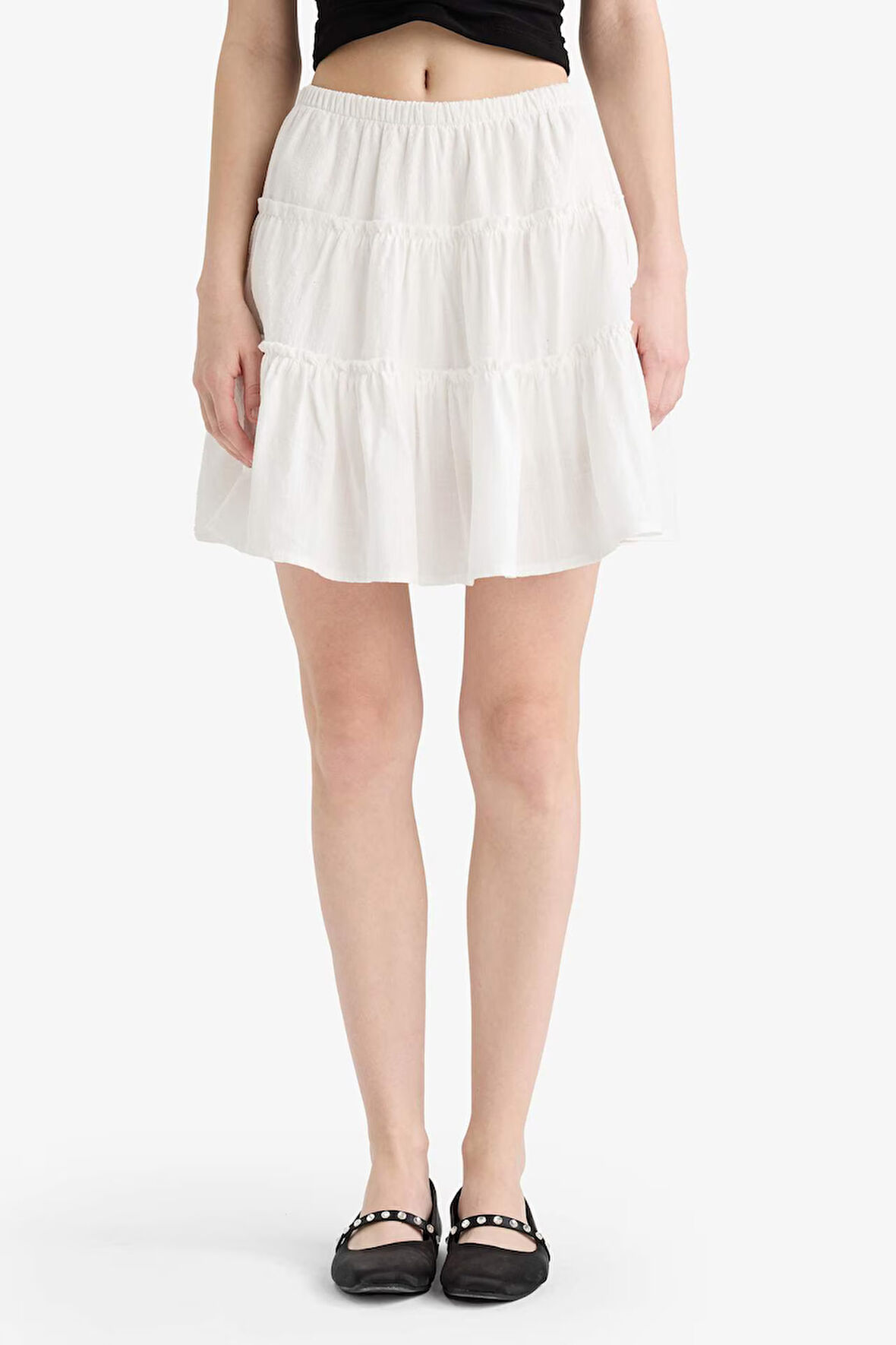 Coool Yüksek Bel Penye Astar Keten Görünümlü Mini Etek