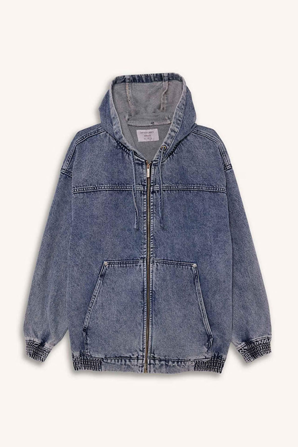 Oversize Geniş Kalıp Kapüşonlu Fermuarlı Denim Ceket