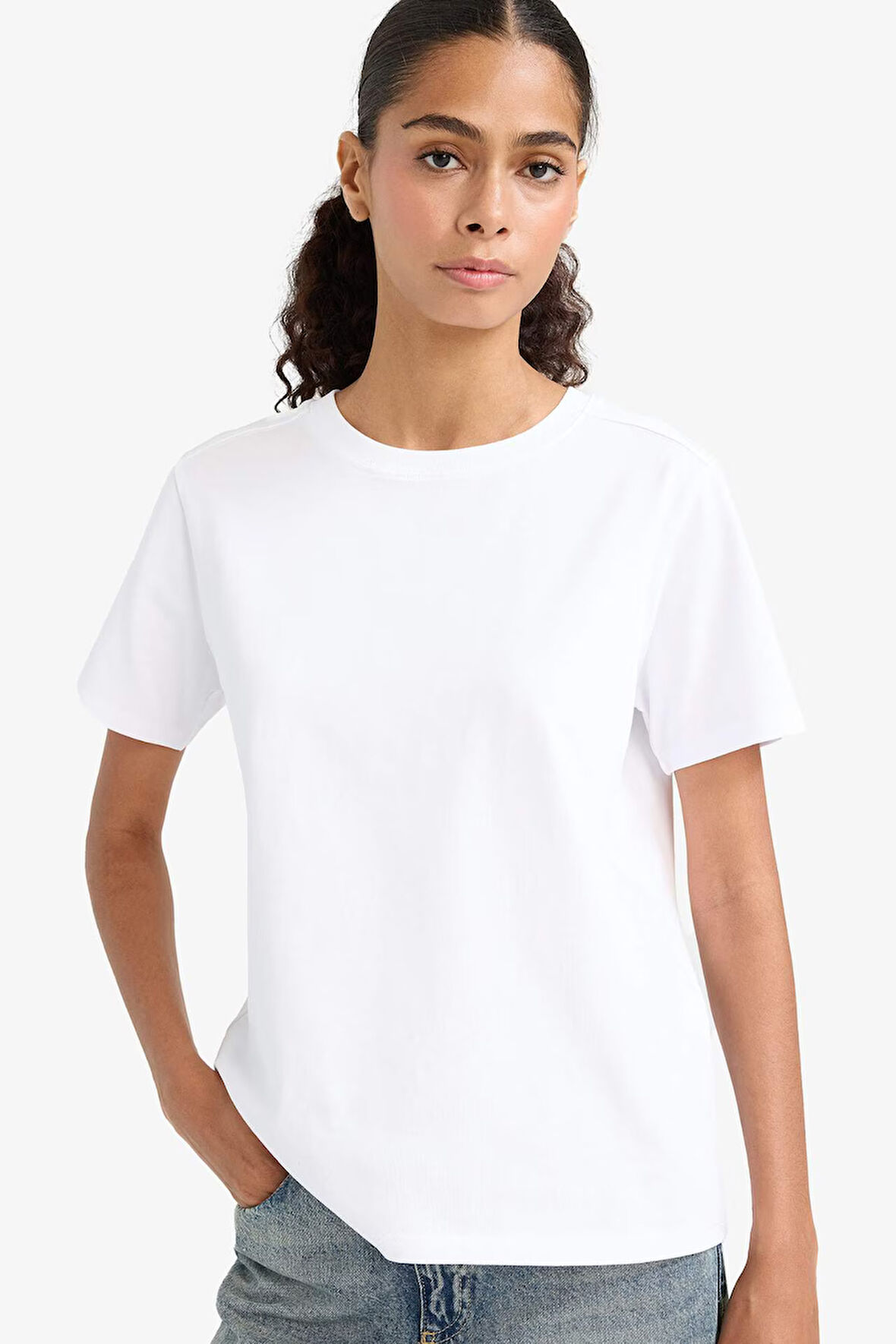 Regular Fit Bisiklet Yaka Basic Düz Premium Kısa Kollu Tişört