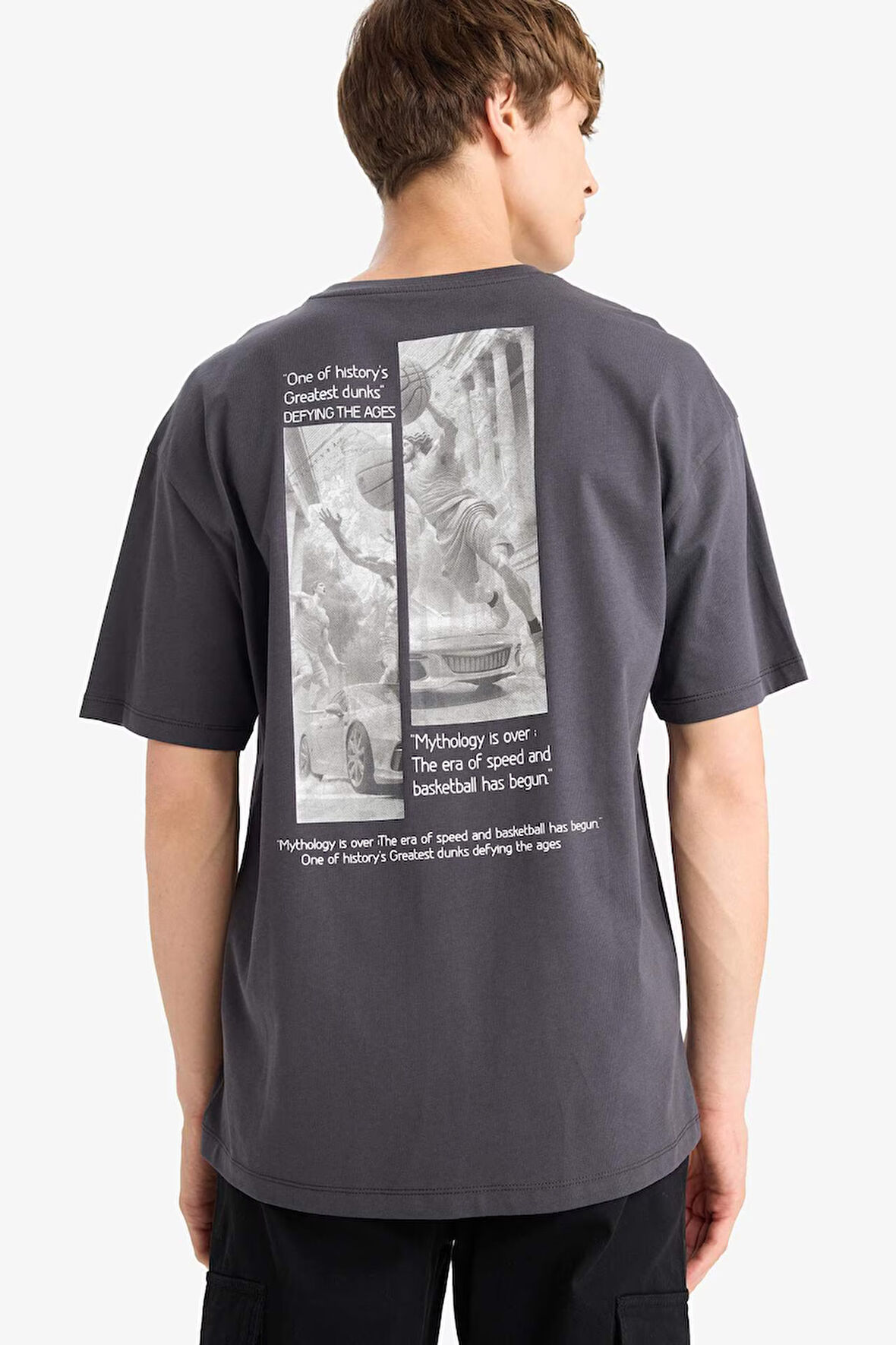 Boxy Fit Bisiklet Yaka Baskılı Kısa Kollu Tişört