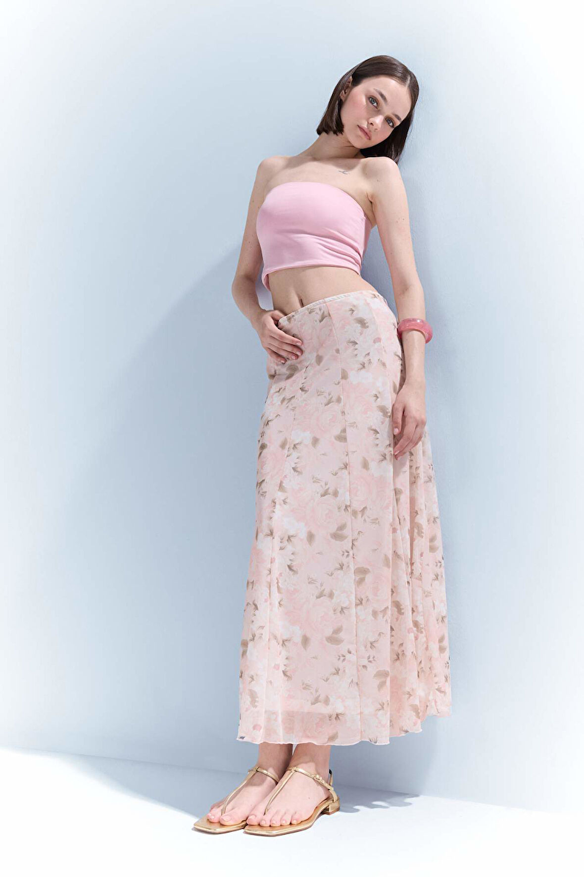 Coool A Kesim Floral Normal Bel Tül Maxi Etek