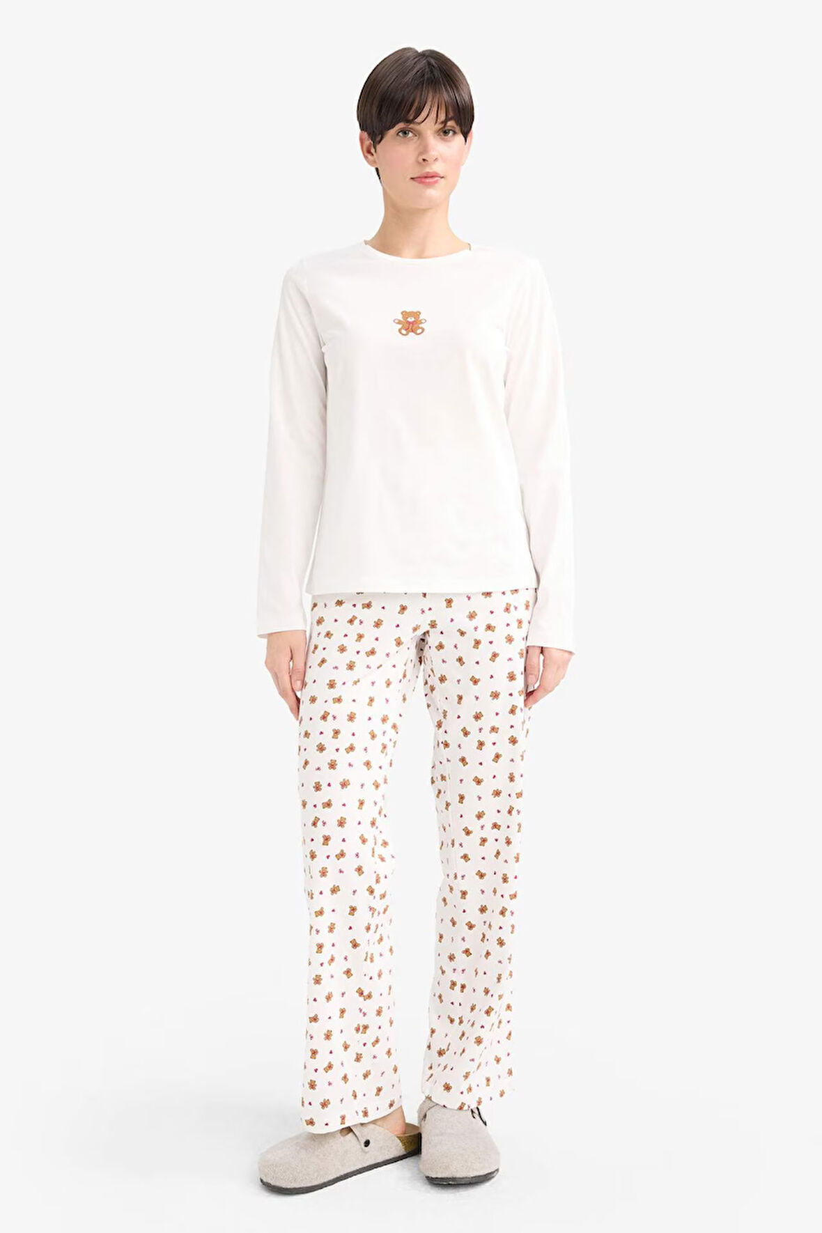 Pijama Takımı Regular Fit Baskılı Uzun Kollu Üst Desenli Uzun Alt-Fall in Love