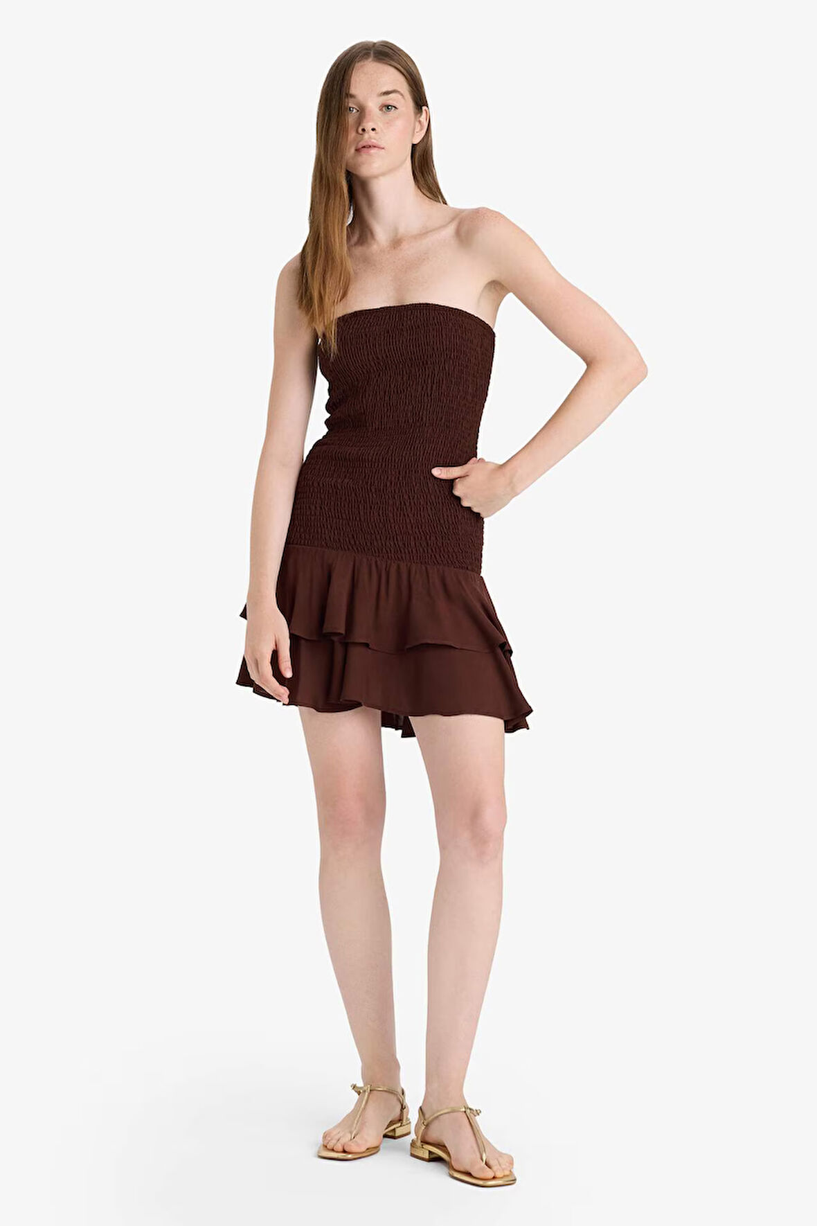 Straplez Floral Kolsuz Mini Elbise