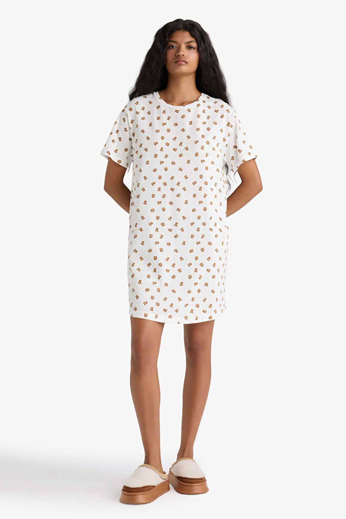 Regular Fit Bisiklet Yaka Kısa Kollu Desenli Gecelik-Fall in Love