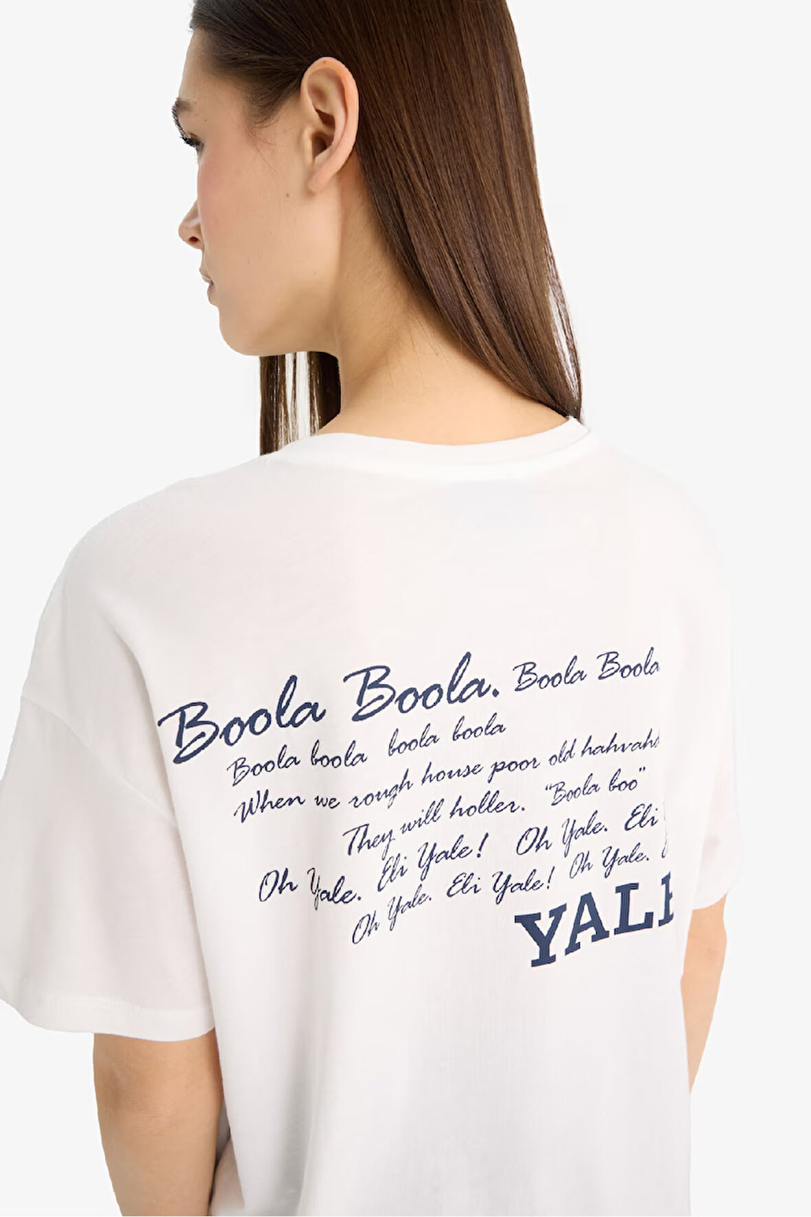 Yale University Oversize Geniş Kalıp Bisiklet Yaka Baskılı Kısa Kollu Tişört