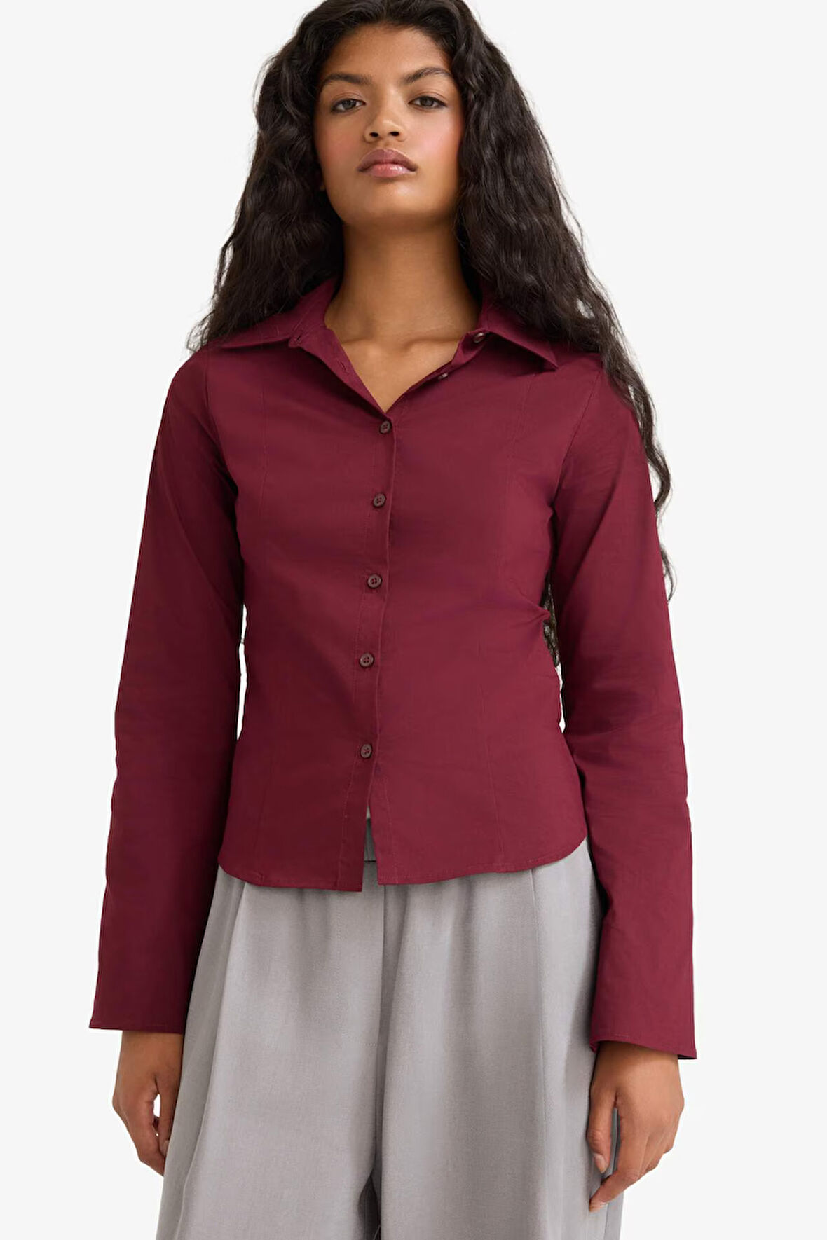 Fitted Poplin Uzun Kollu Gömlek