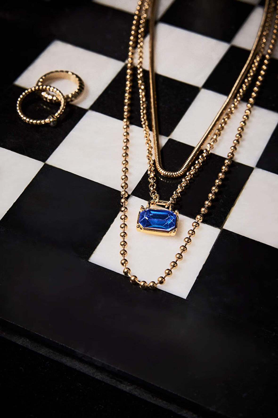 Kadın Mavi Taşlı Gold Kolye